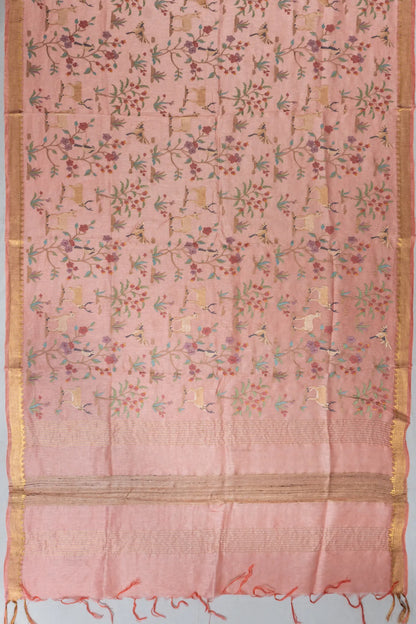 Linen Embroidery Peach Saree