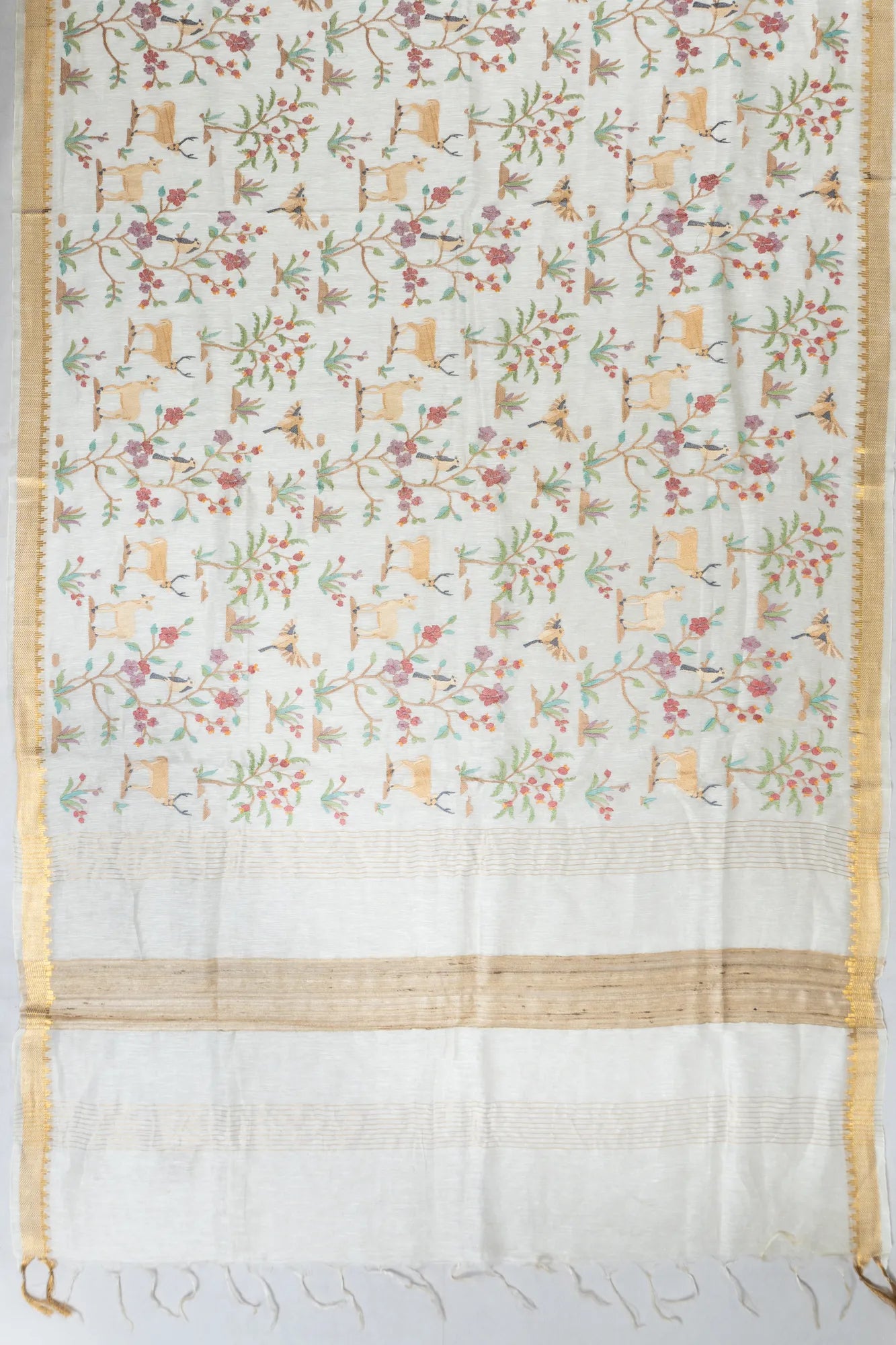 Linen Embroidery Pastel White Saree