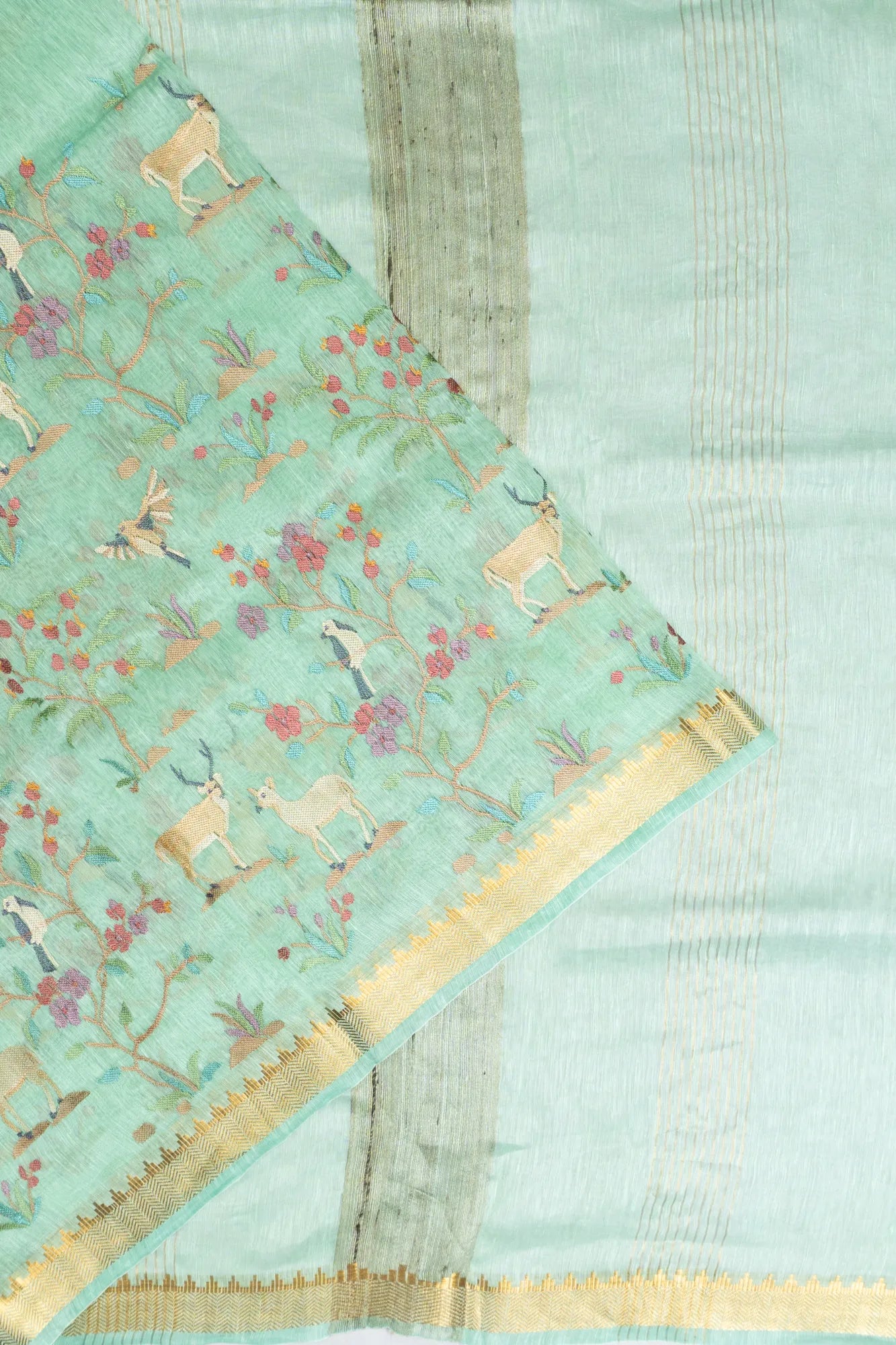 Linen Embroidery Sea Green Saree