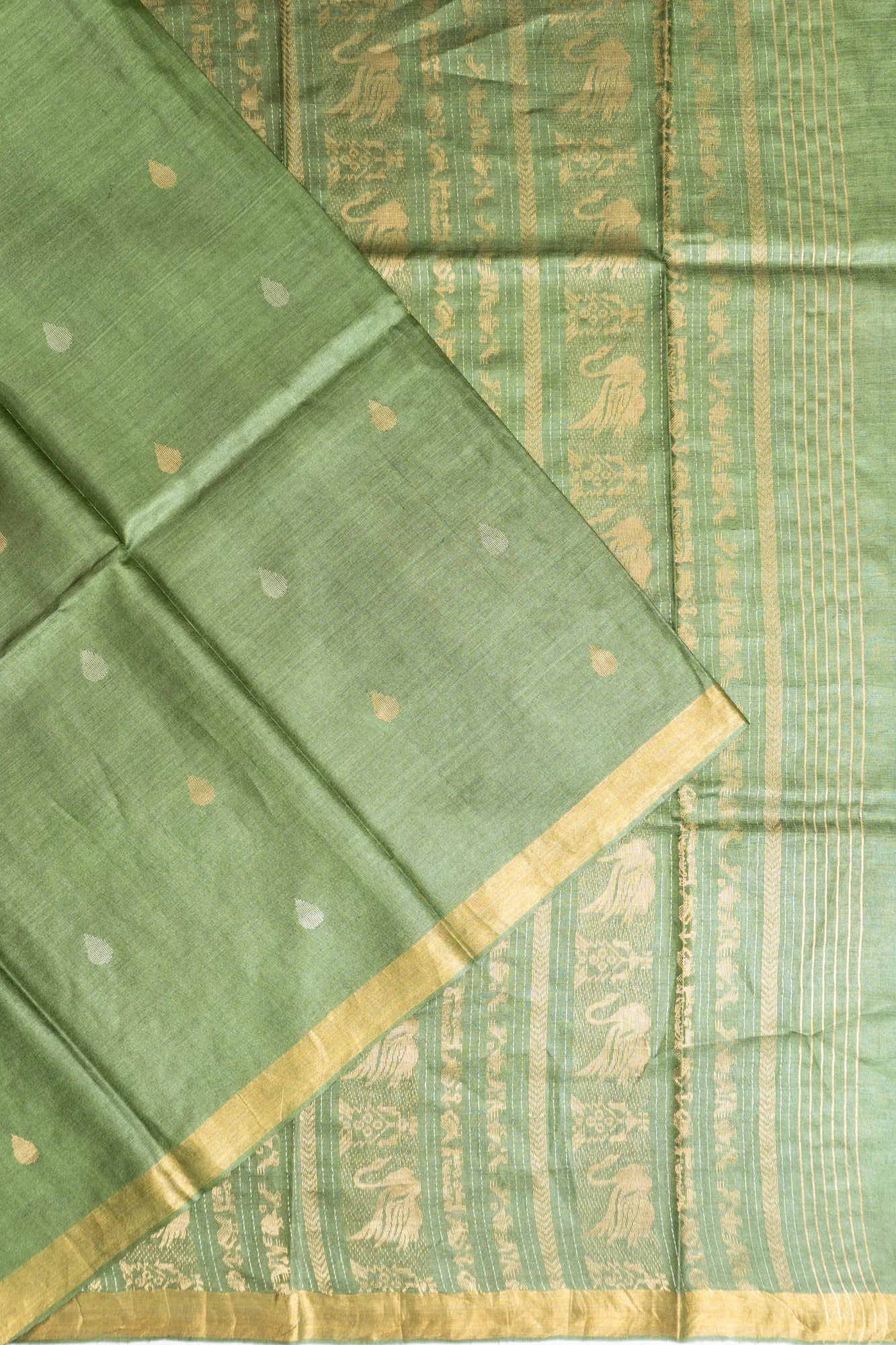 Tussar Butta Green Saree
