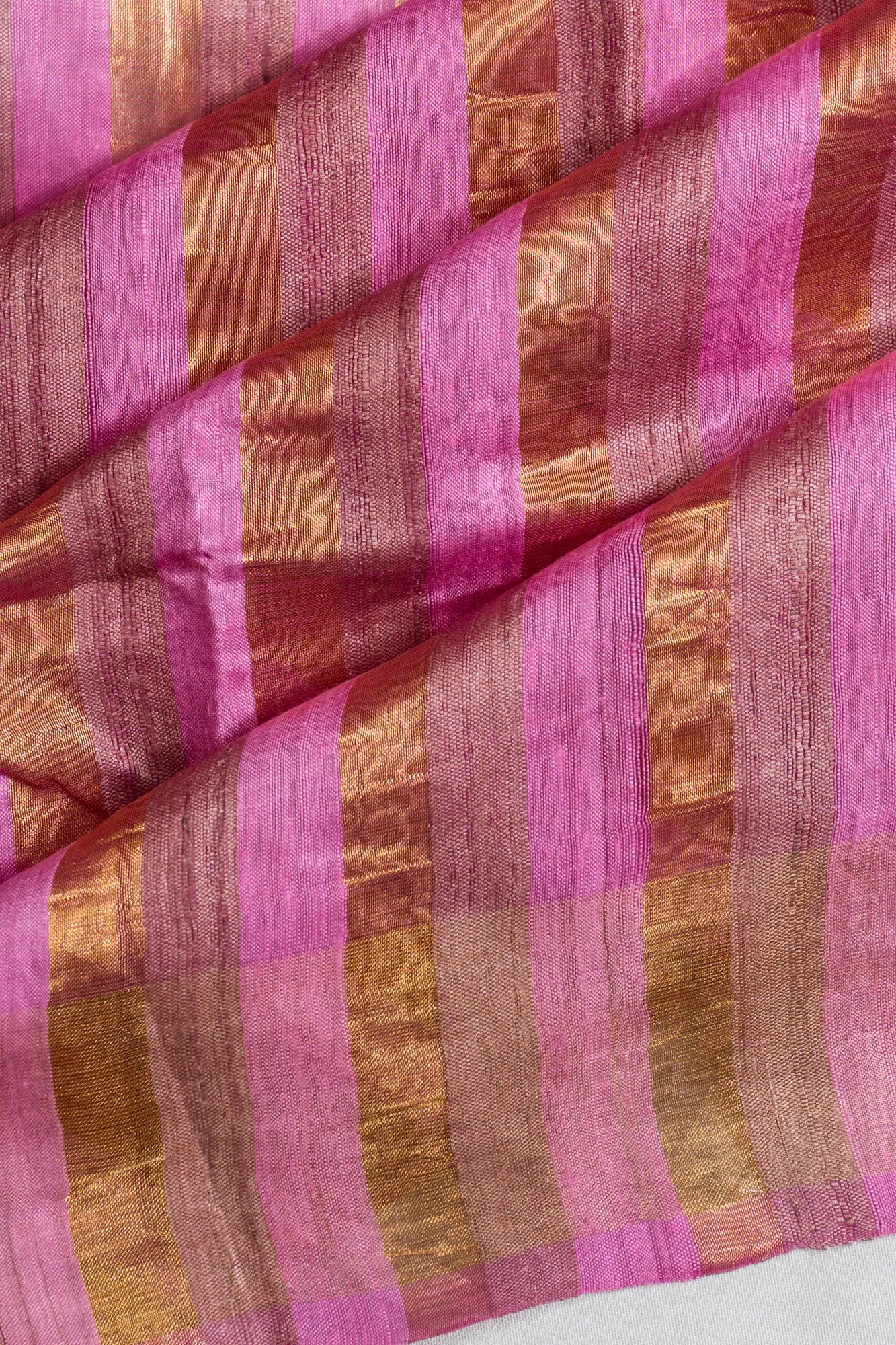 Linen Vertical Lines Pink Saree With Embroidery