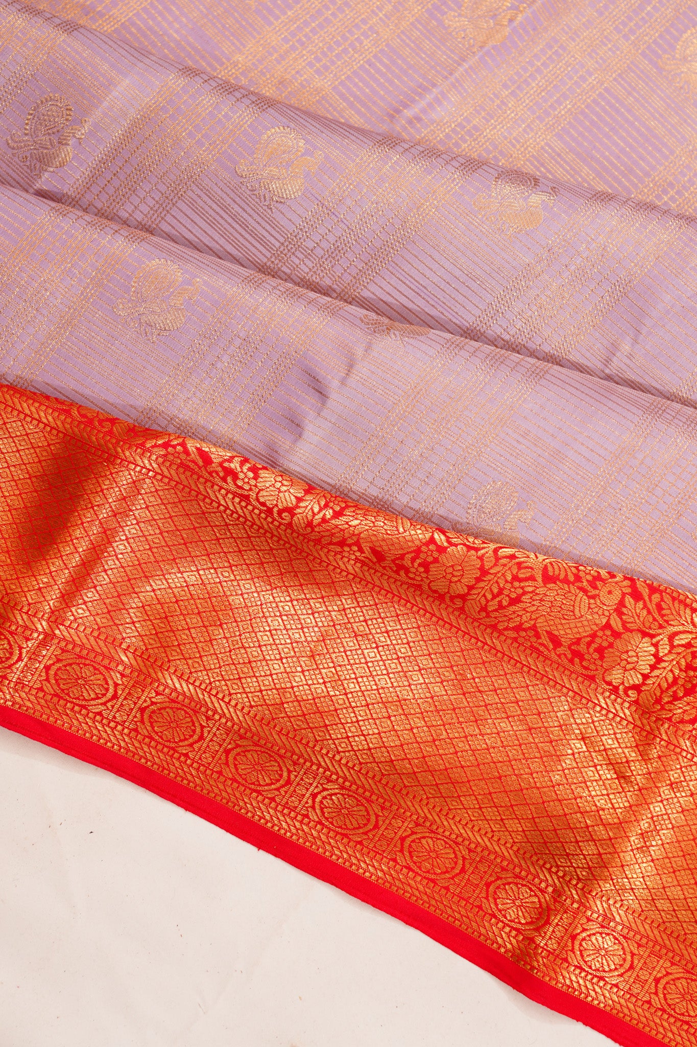 Taranga Kanchi Silk Checks And Butta Lavender Saree