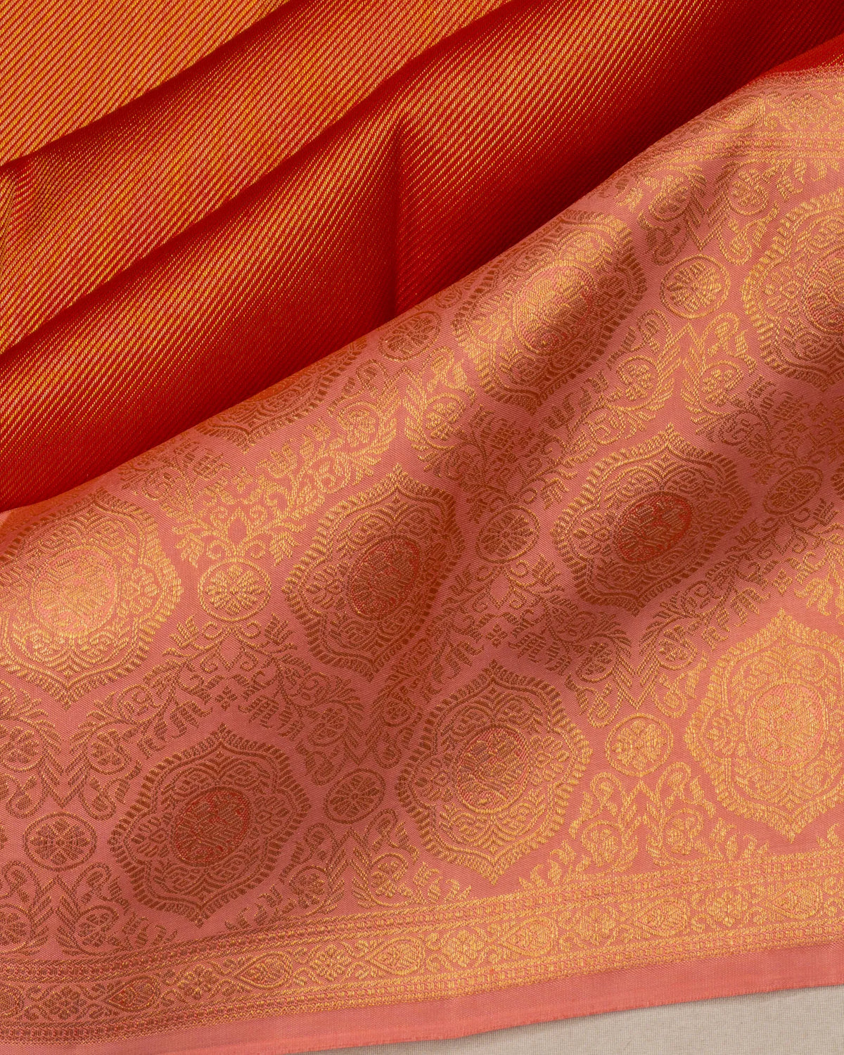 Taranga Kanchi Silk Diagonal Lines Orange Saree