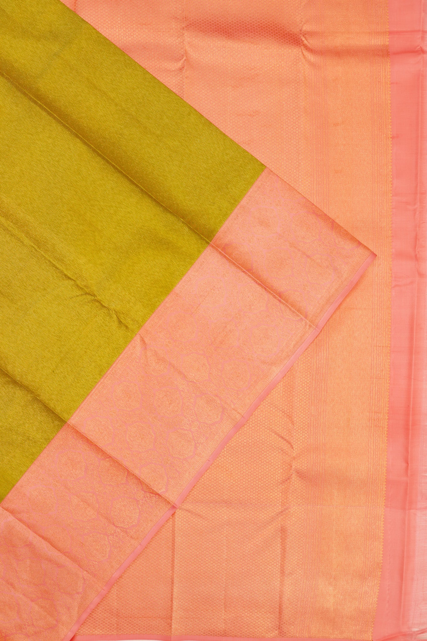 Taranga Kanchi Silk Tissue Lines Parrot Green Saree