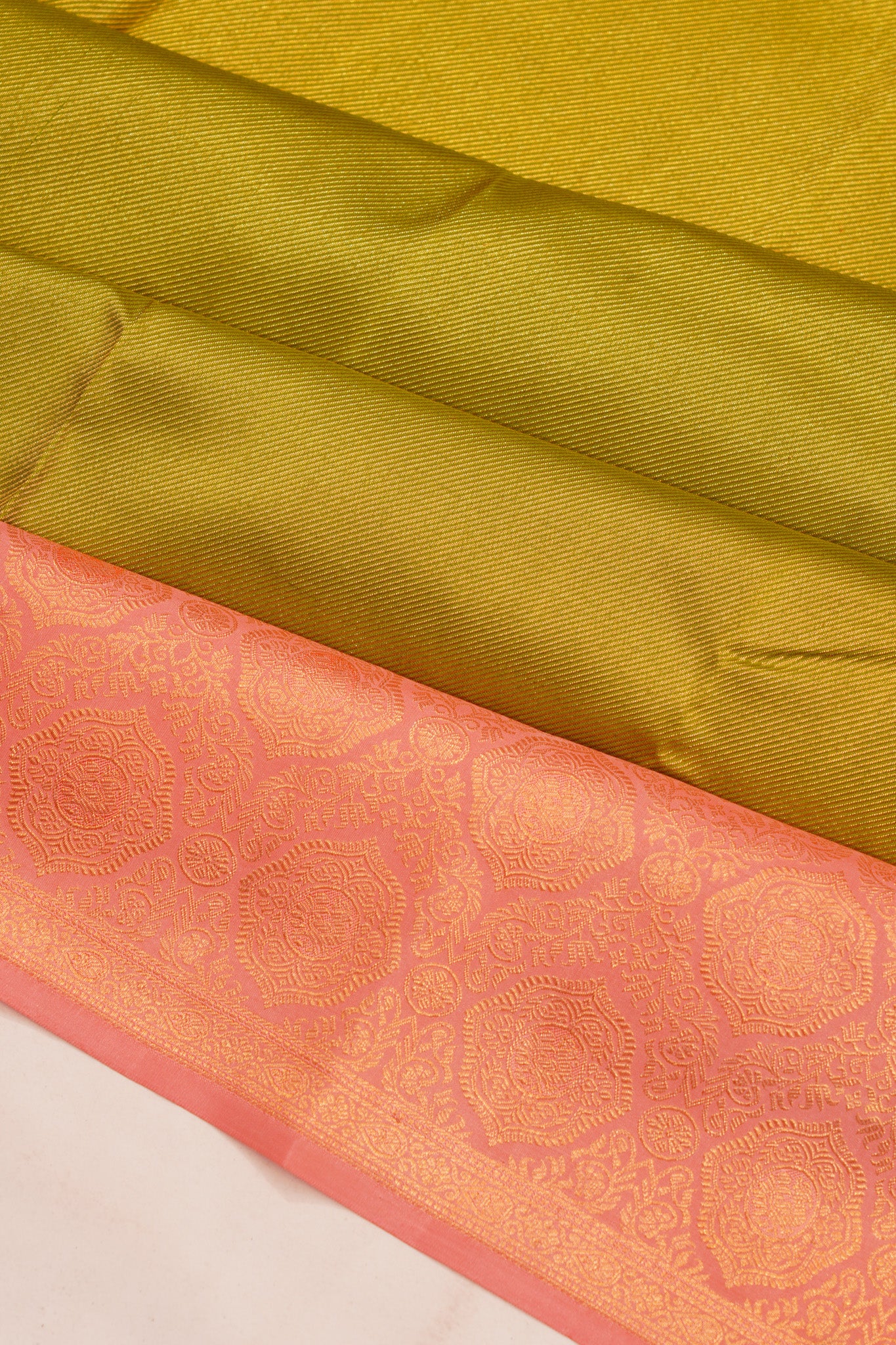 Taranga Kanchi Silk Tissue Lines Parrot Green Saree