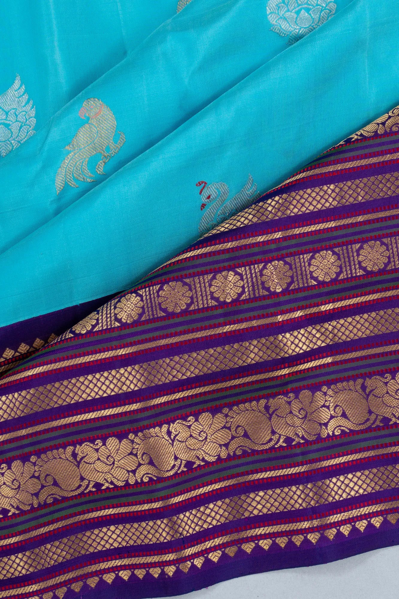 Gadwal Silk Butta Sky Blue Saree