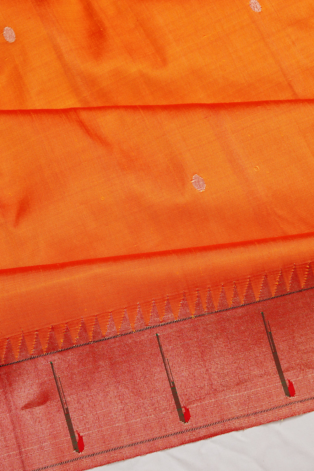 Paithani Silk Butta Orange Saree With Single Muniya Border