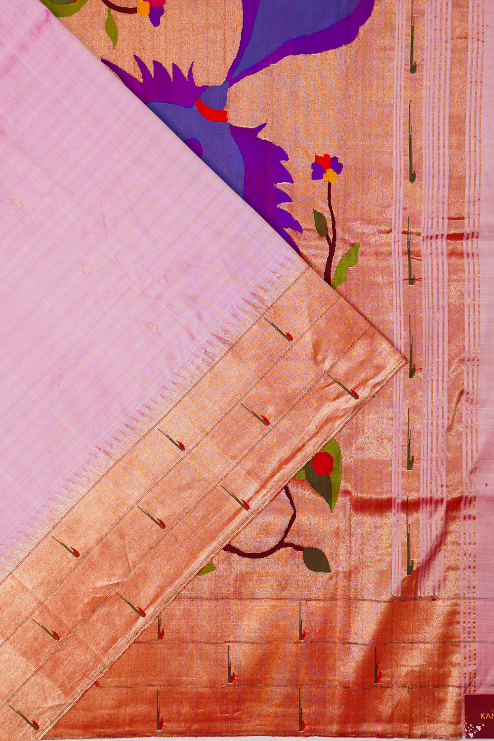 Paithani Silk Butta Baby Pink Saree With Single Muniya Border