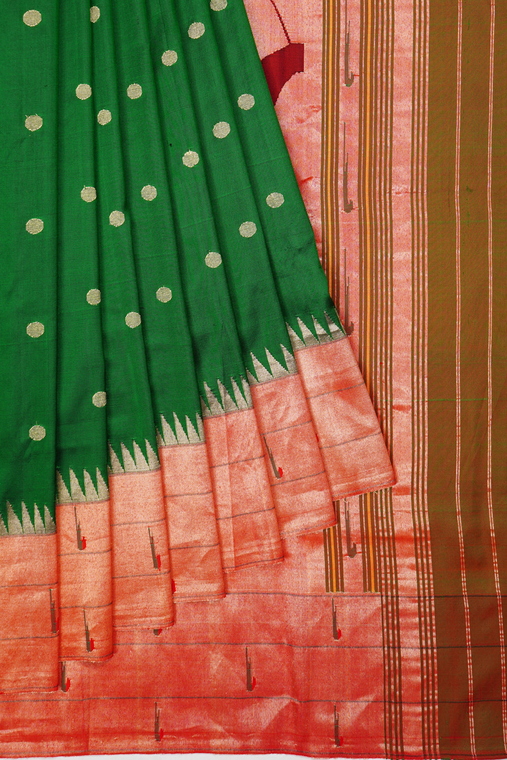 Paithani Silk Butta Dark Green Saree With Single Muniya Border