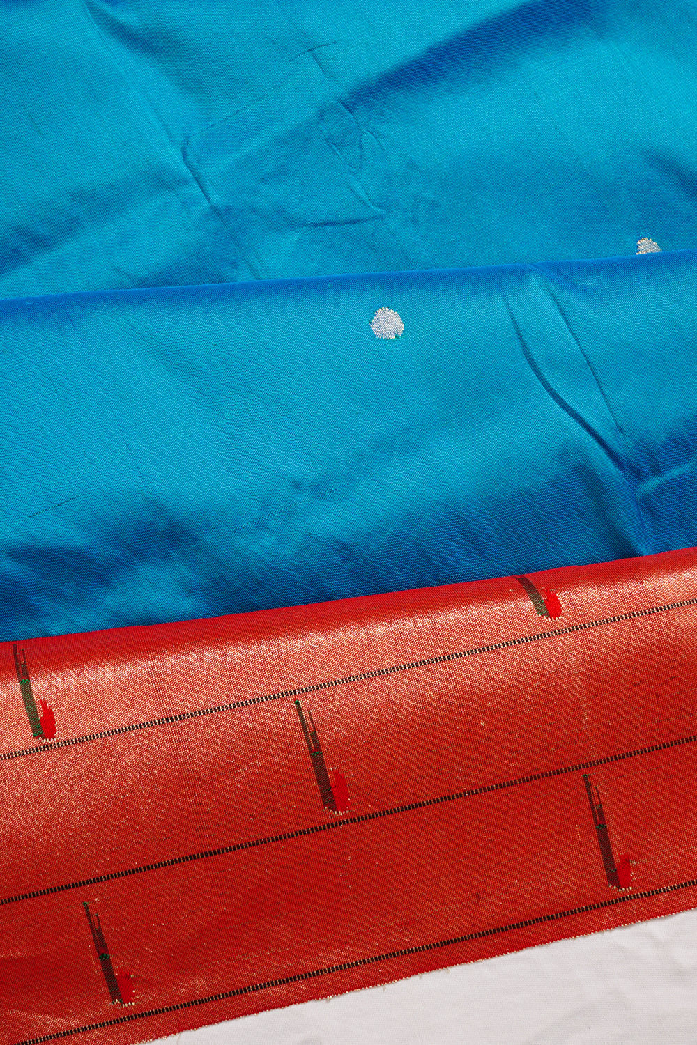 Paithani Silk Butta Blue Saree With Single Muniya Border