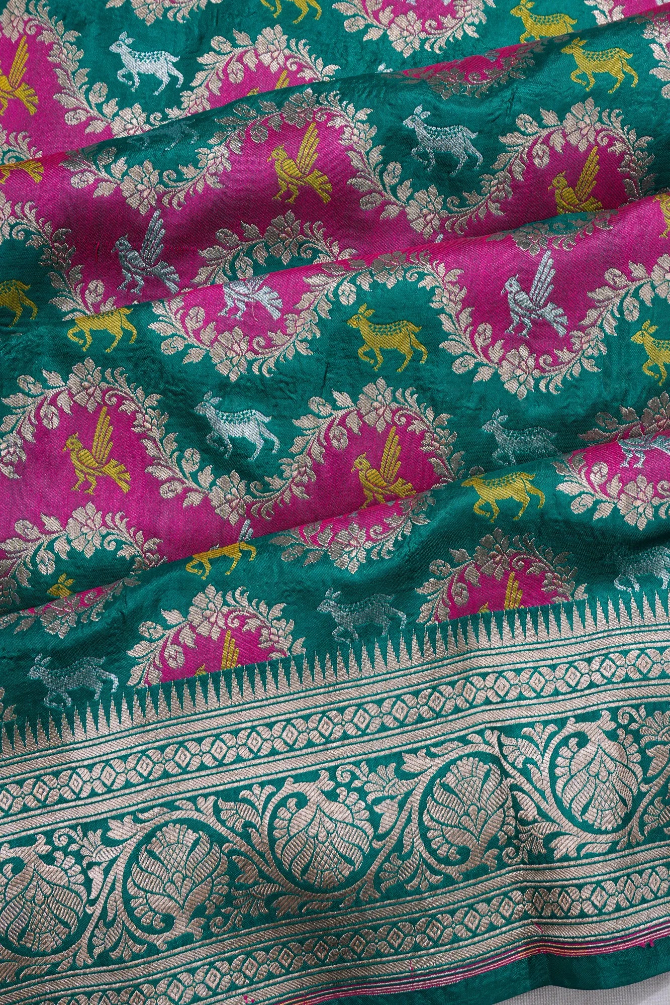 Banarasi Silk Brocade Teal Green Saree