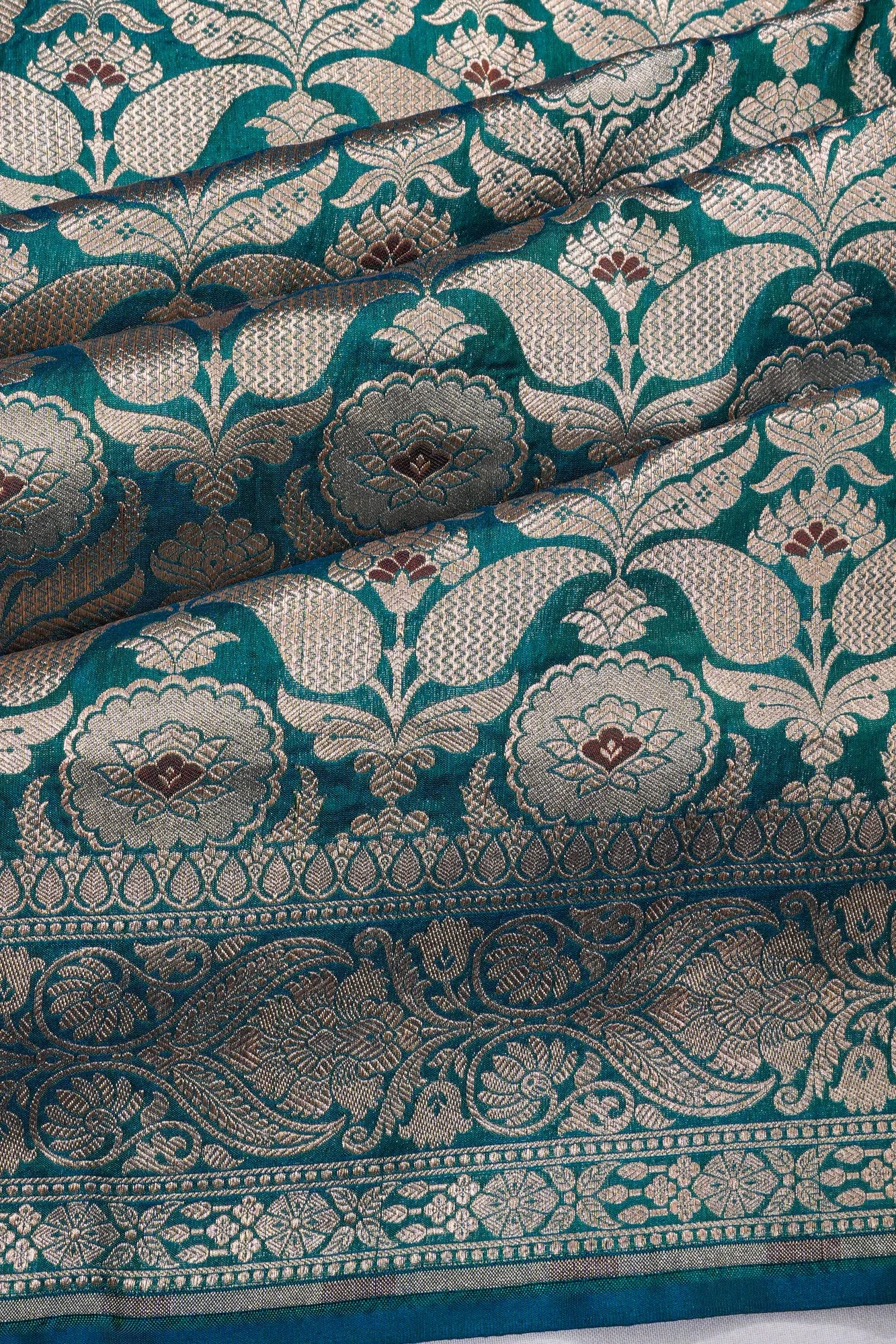 Banarasi Silk Brocade Teal Green Saree