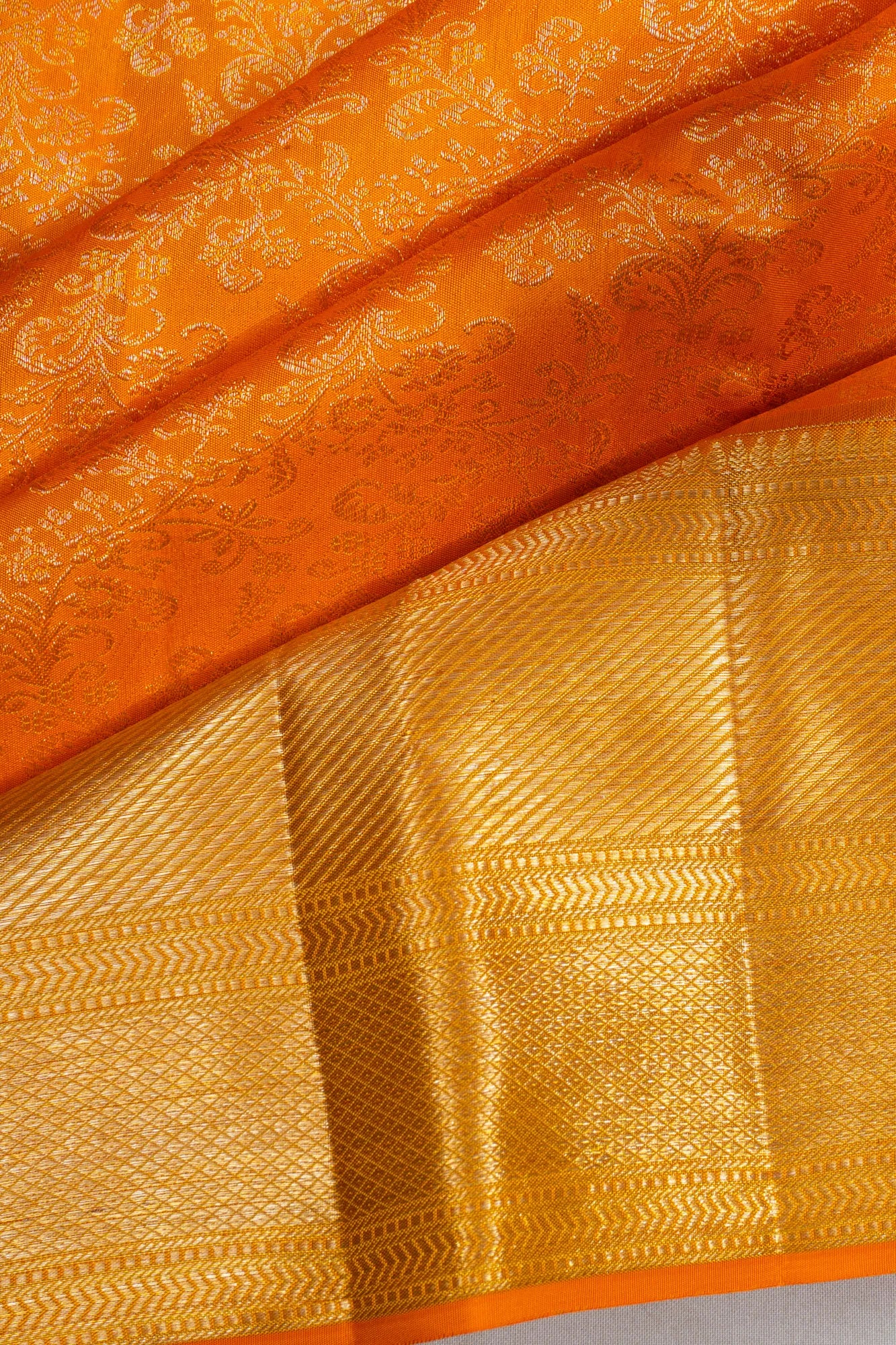 Kanchipuram Silk Brocade Orange Saree
