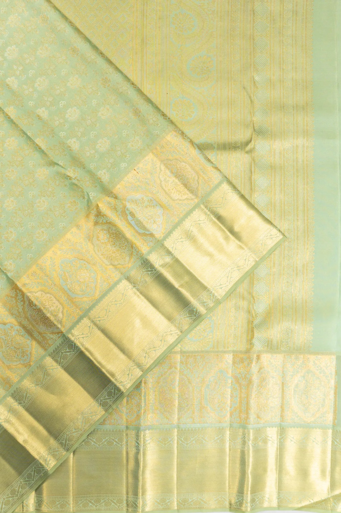 Kanchipuram Silk Brocade Pastel Green Saree