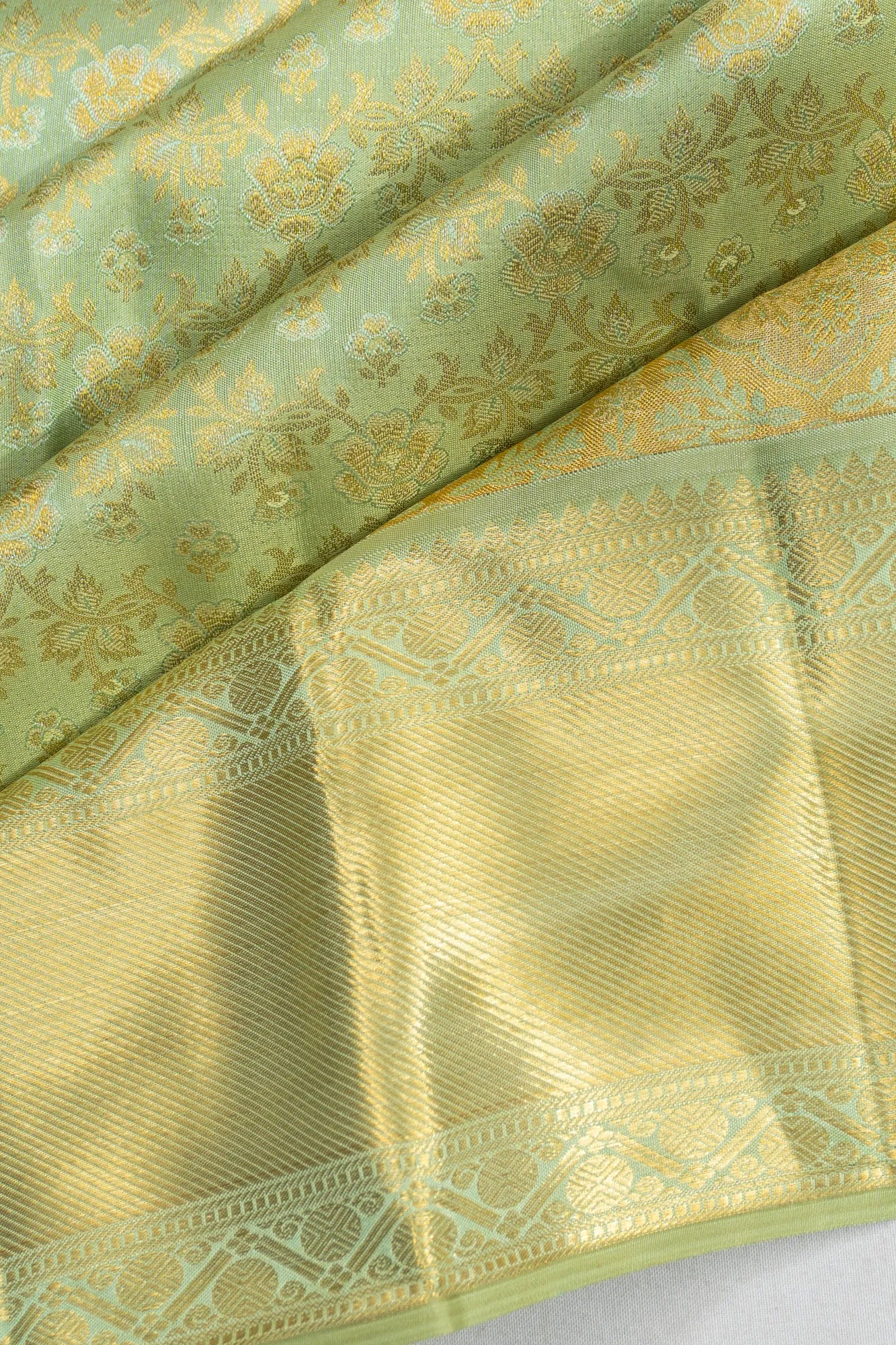 Kanchipuram Silk Brocade Pastel Green Saree