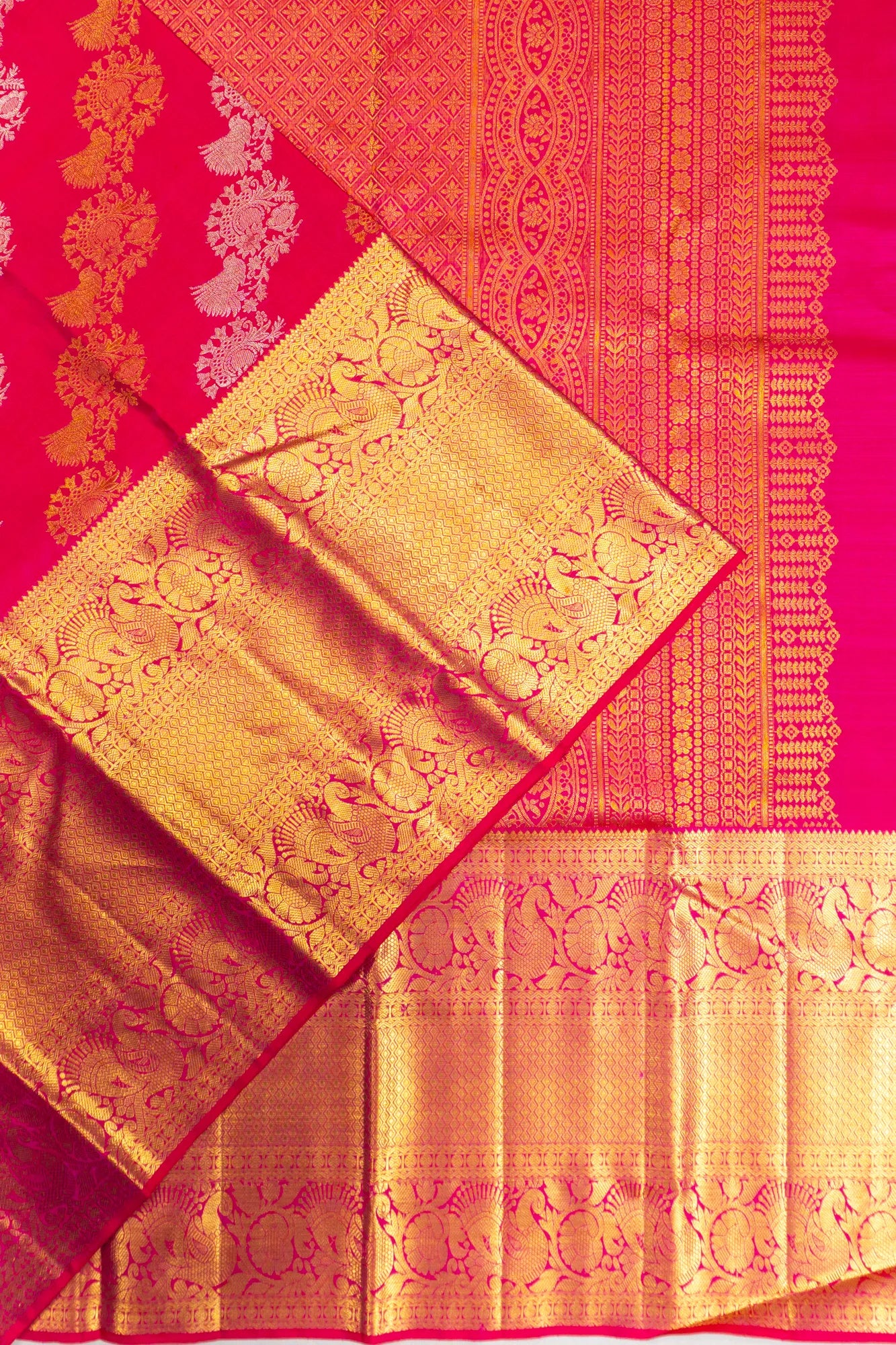 Kanchipuram Silk Leheriya Jaal Rani Pink Saree