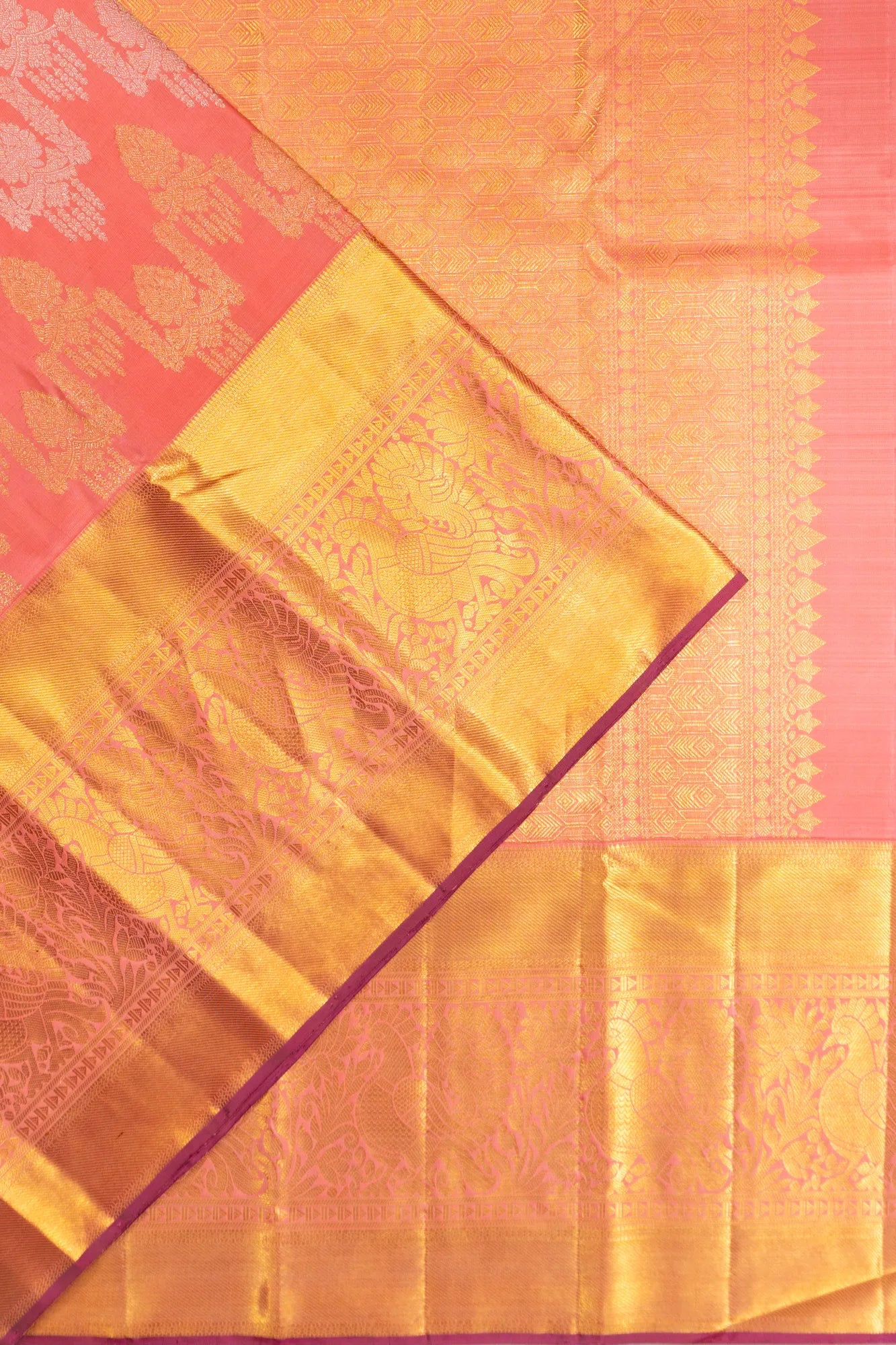 Kanchipuram Silk Brocade Peach Saree