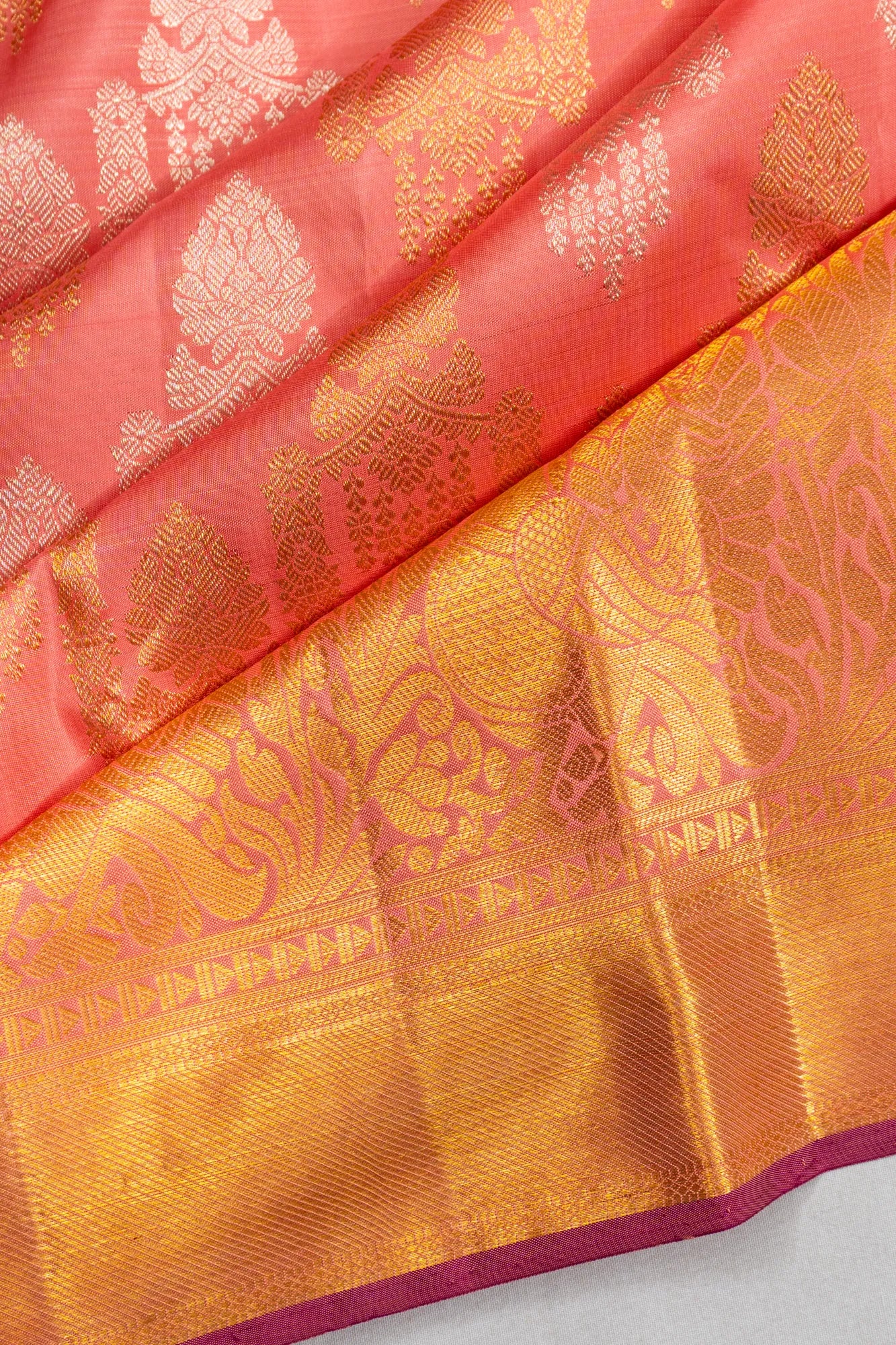 Kanchipuram Silk Brocade Peach Saree