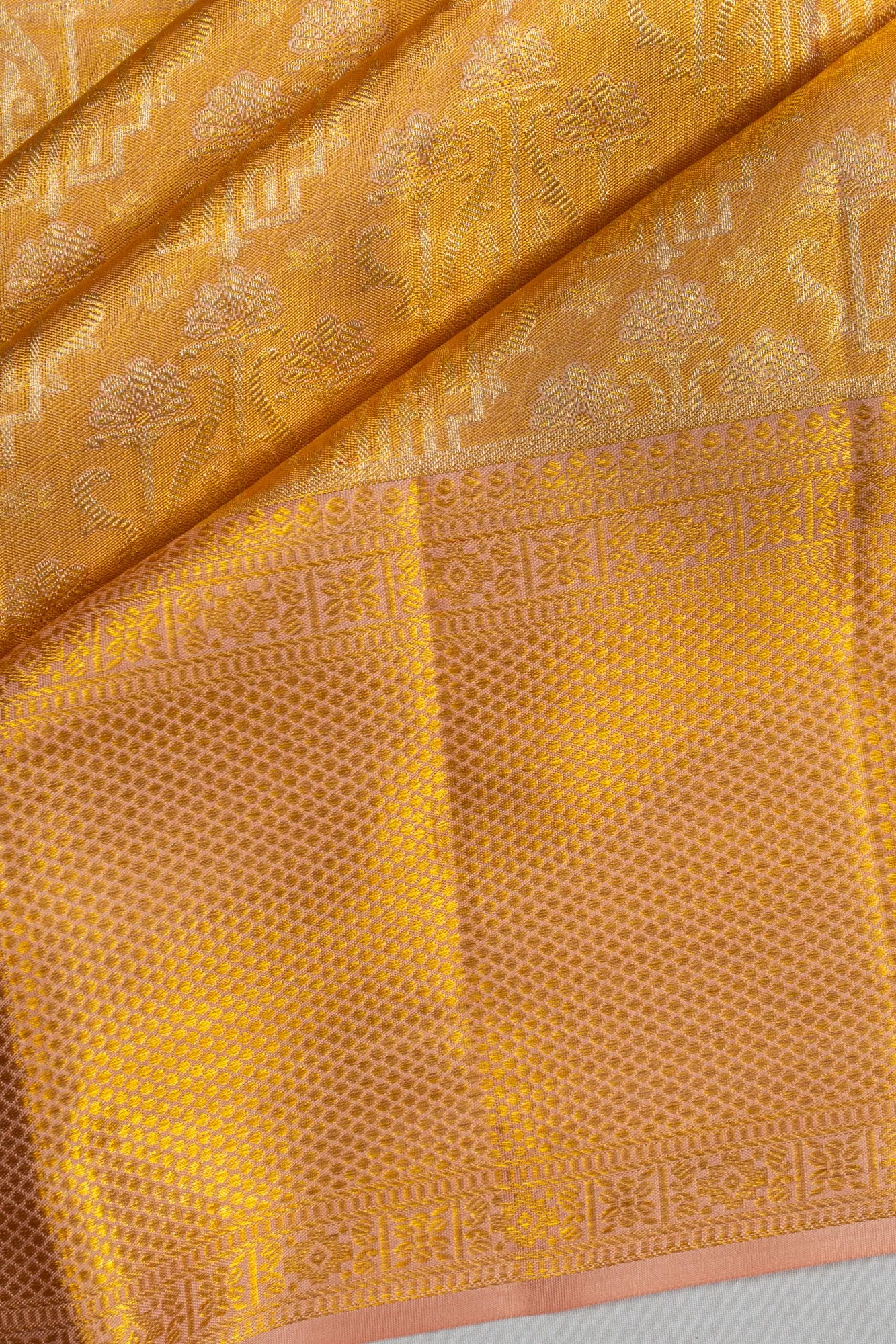 Kanchipuram Silk Tissue Brocade Gold Saree