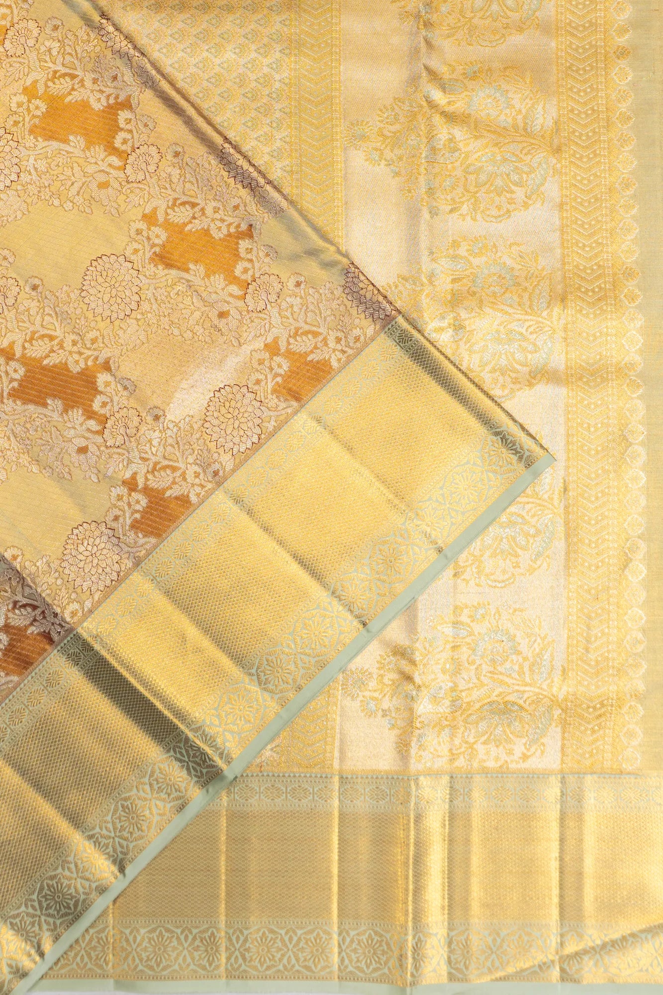 Kanchipuram Silk Tissue Brocade Gold Saree