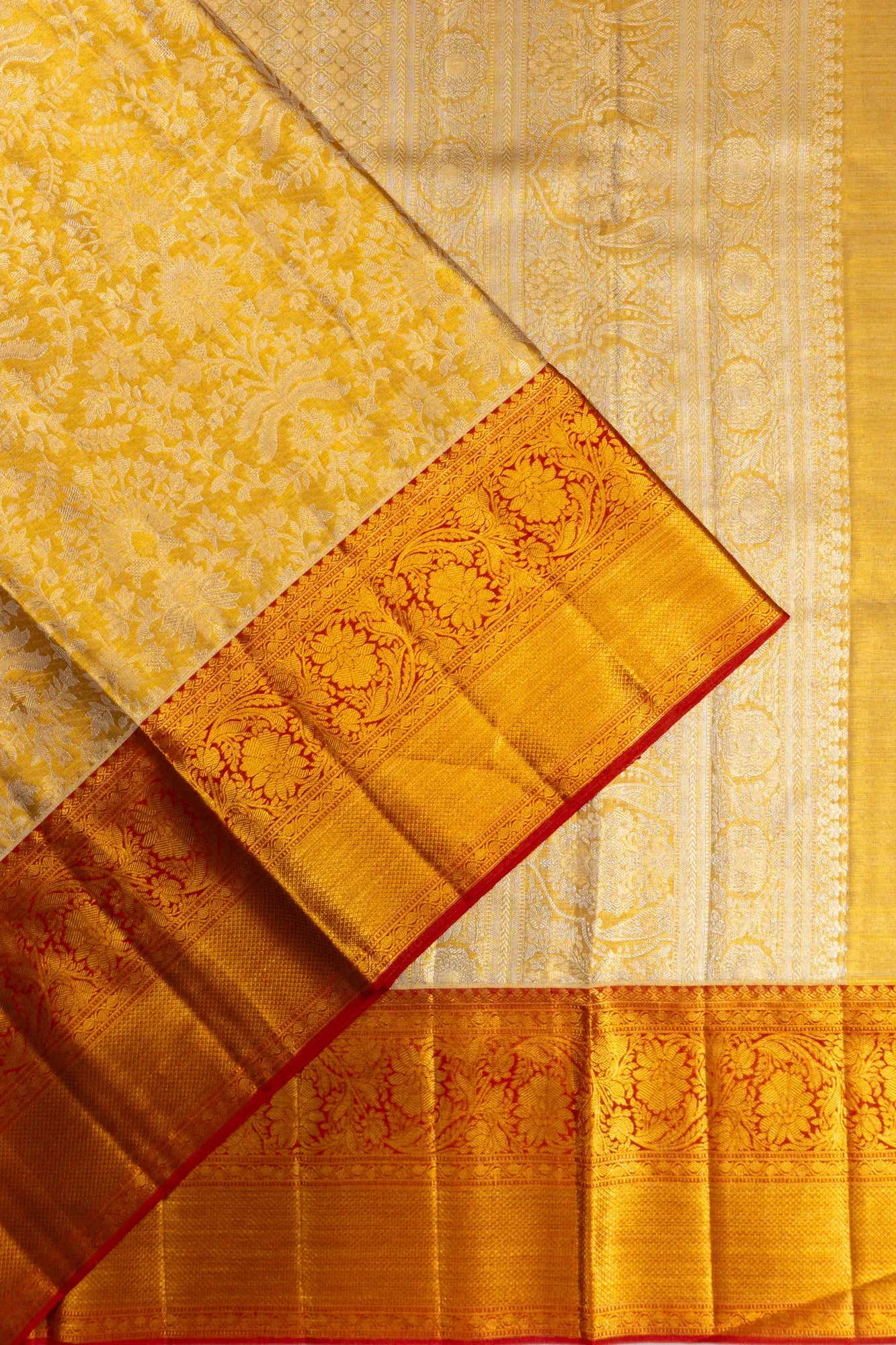 Kanchipuram Silk Tissue Brocade Gold Saree