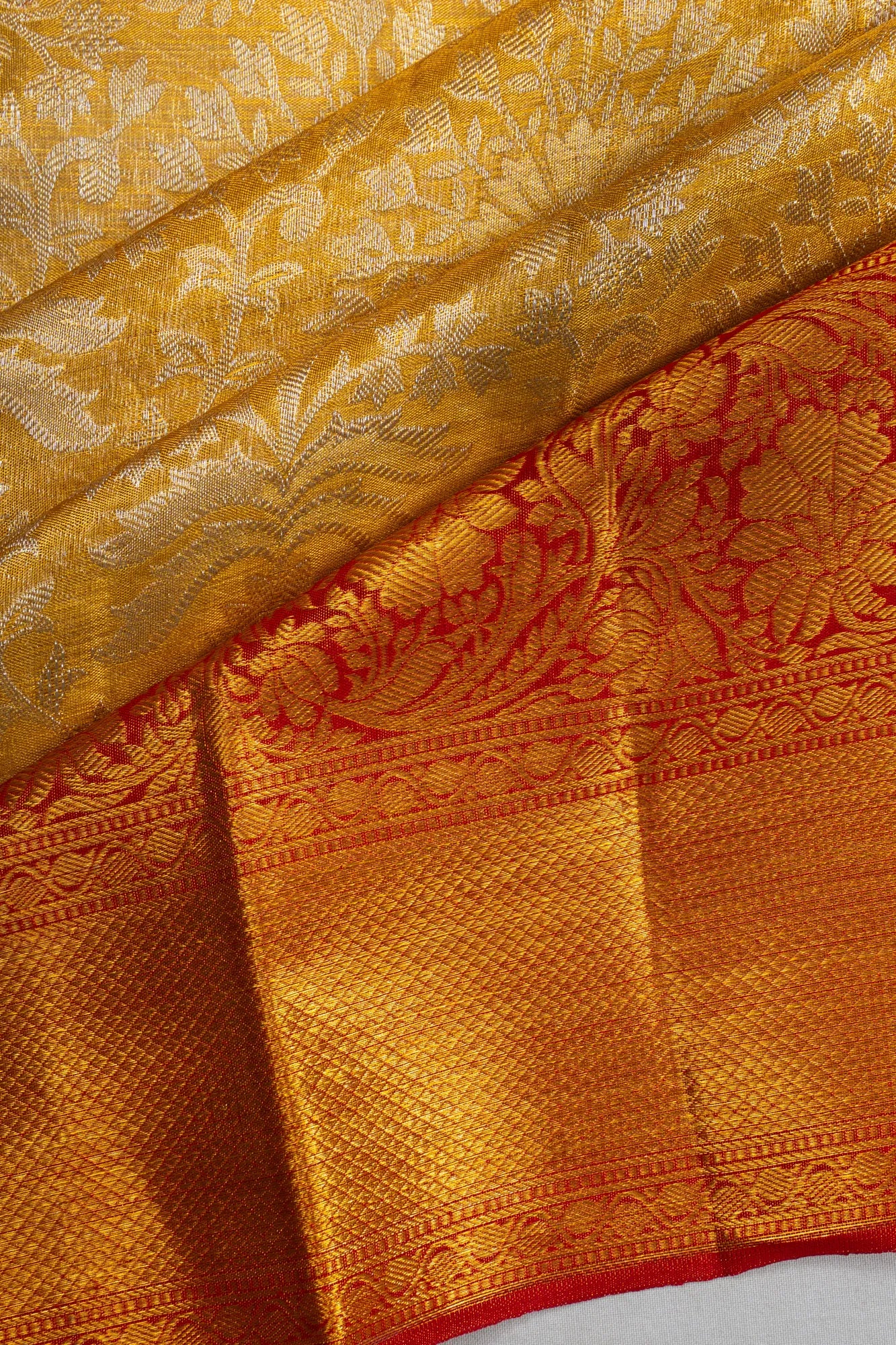 Kanchipuram Silk Tissue Brocade Gold Saree