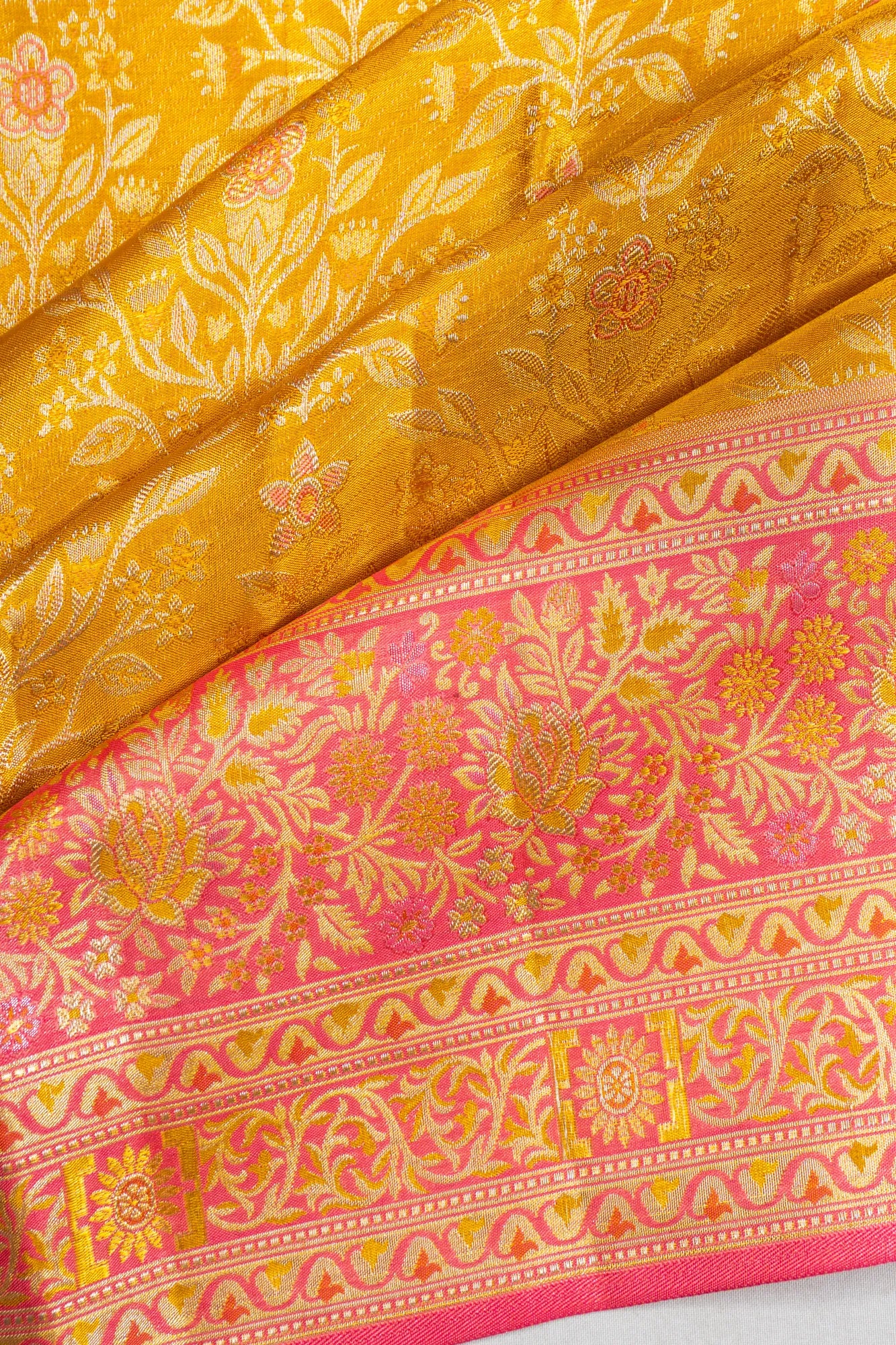 Kanchipuram Silk Tissue Brocade Gold Saree