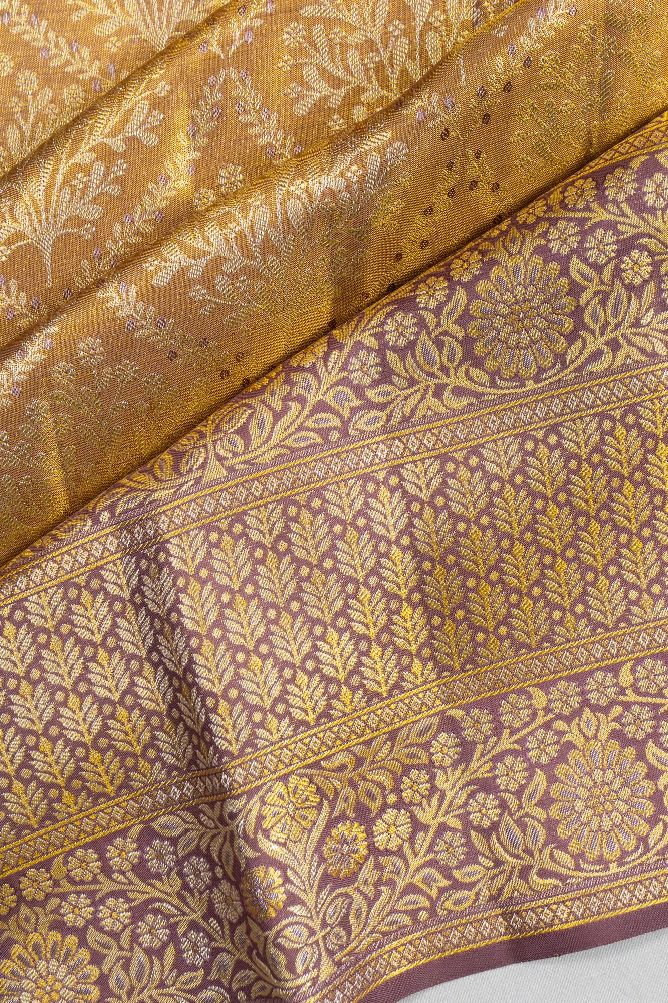 Kanchipuram Silk Tissue Brocade Gold Saree