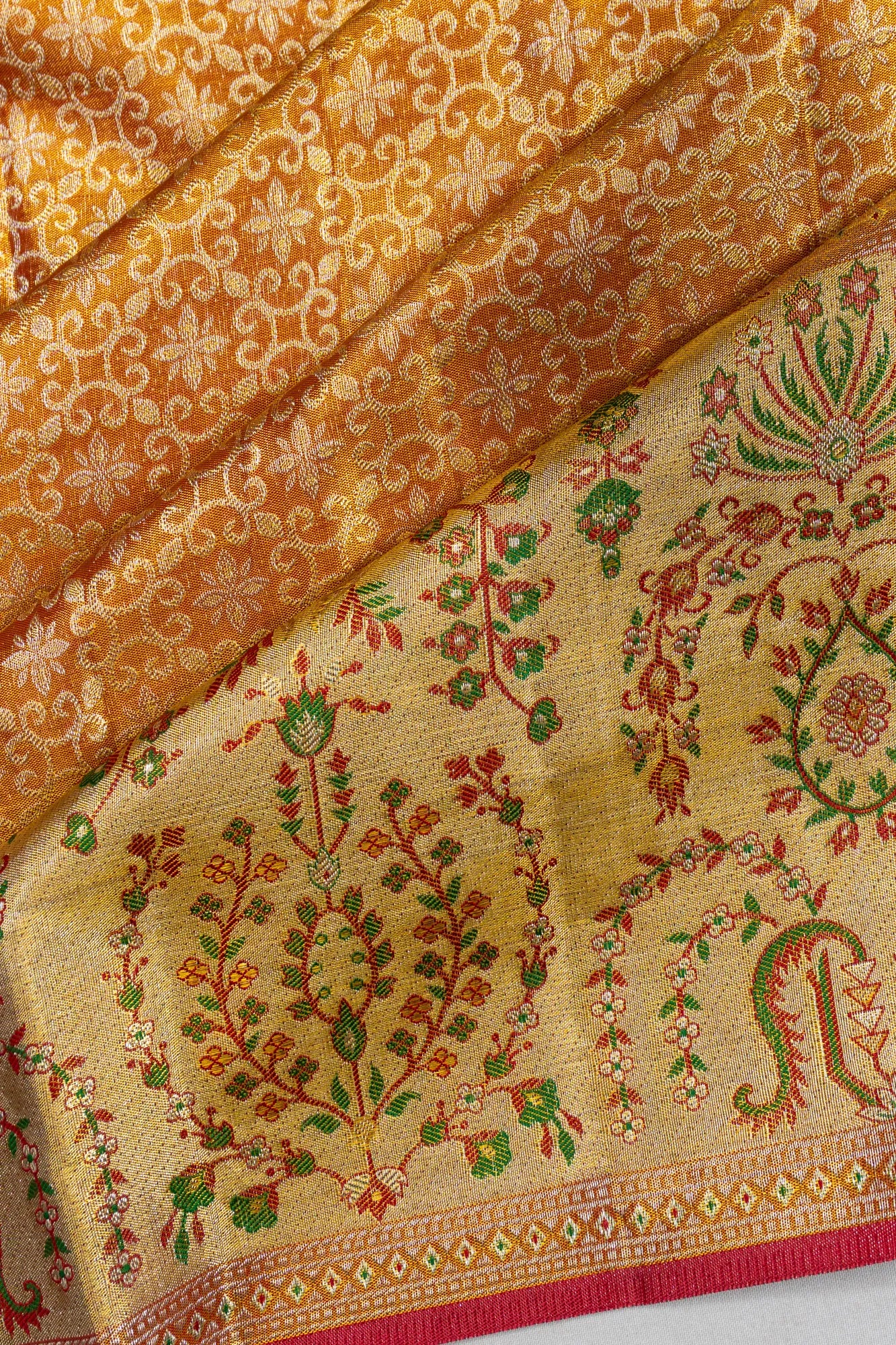 Kanchipuram Silk Tissue Brocade Gold Saree