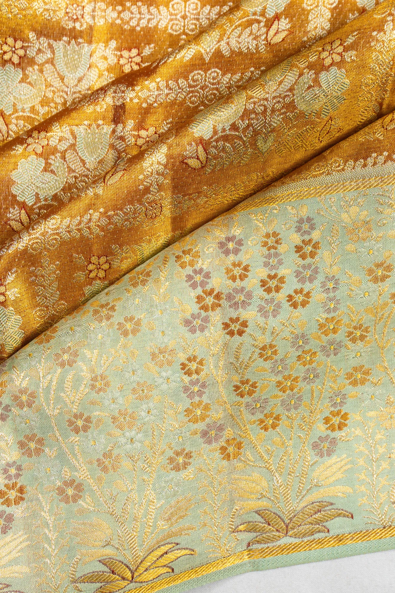 Kanchipuram Silk Tissue Brocade Gold Saree