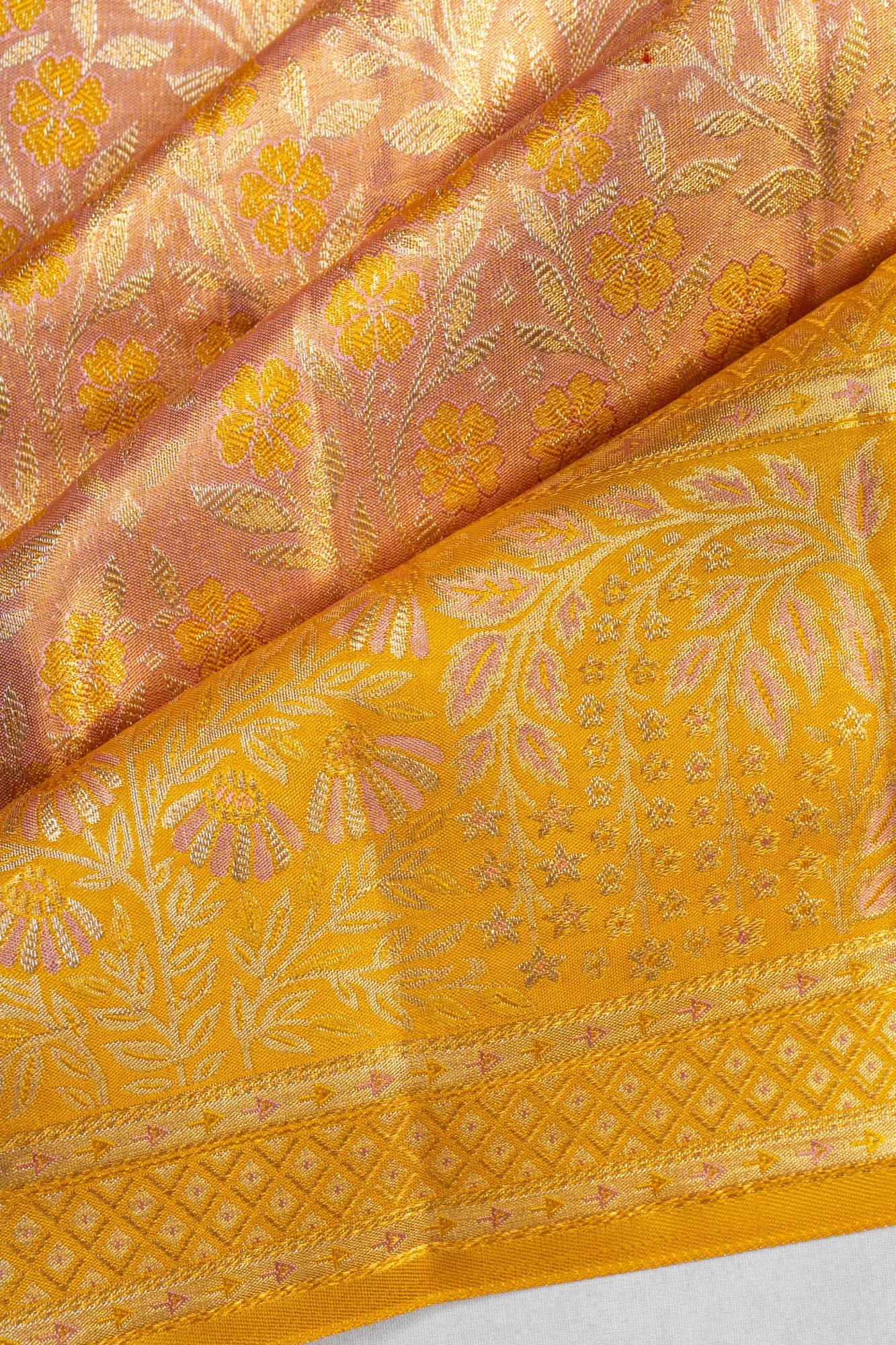 Kanchipuram Silk Tissue Brocade Baby Pink Saree
