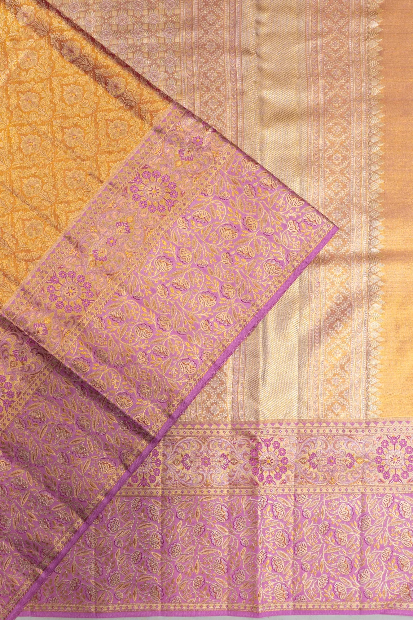 Kanchipuram Silk Tissue Brocade Gold Saree