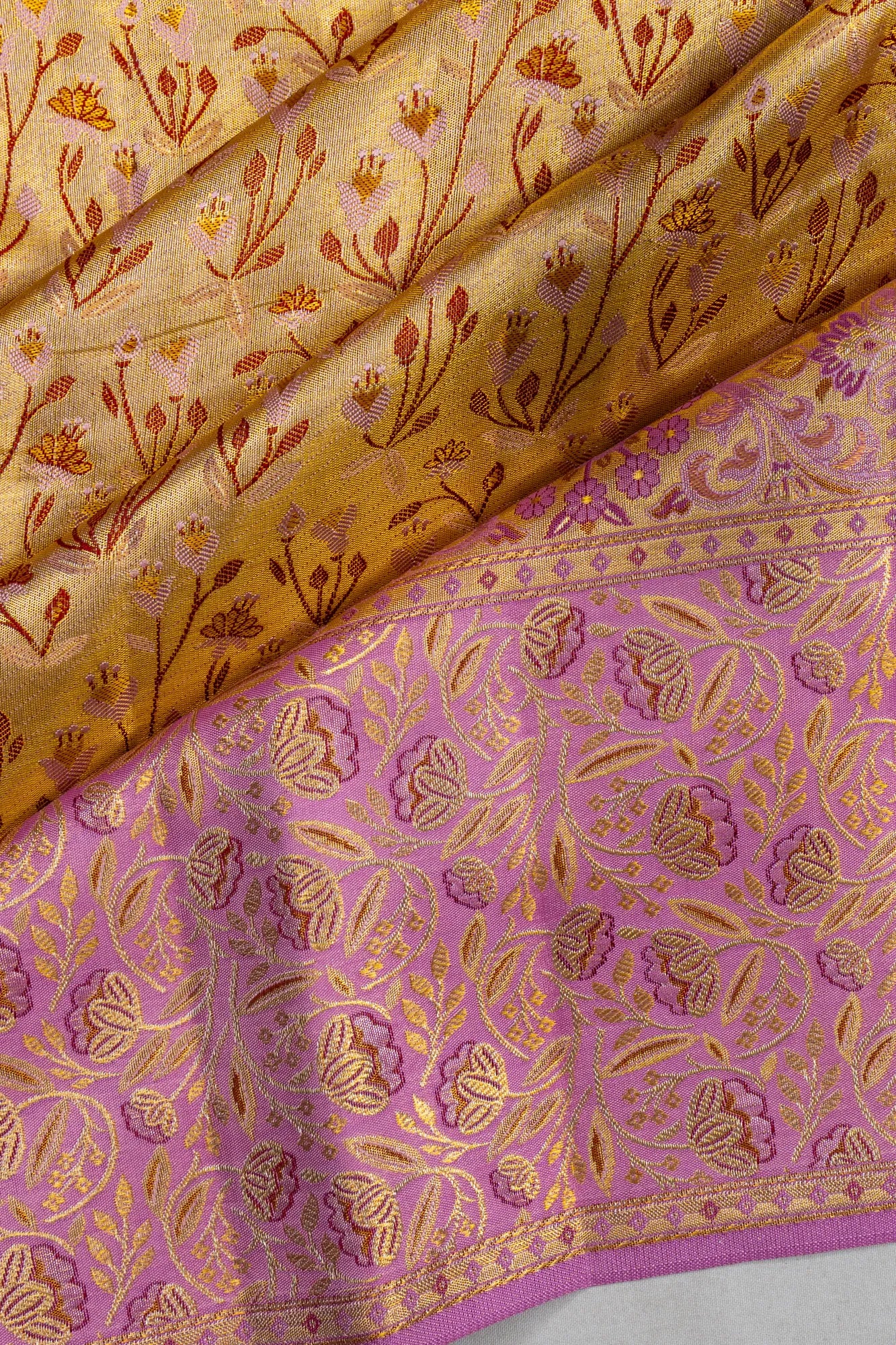 Kanchipuram Silk Tissue Brocade Gold Saree
