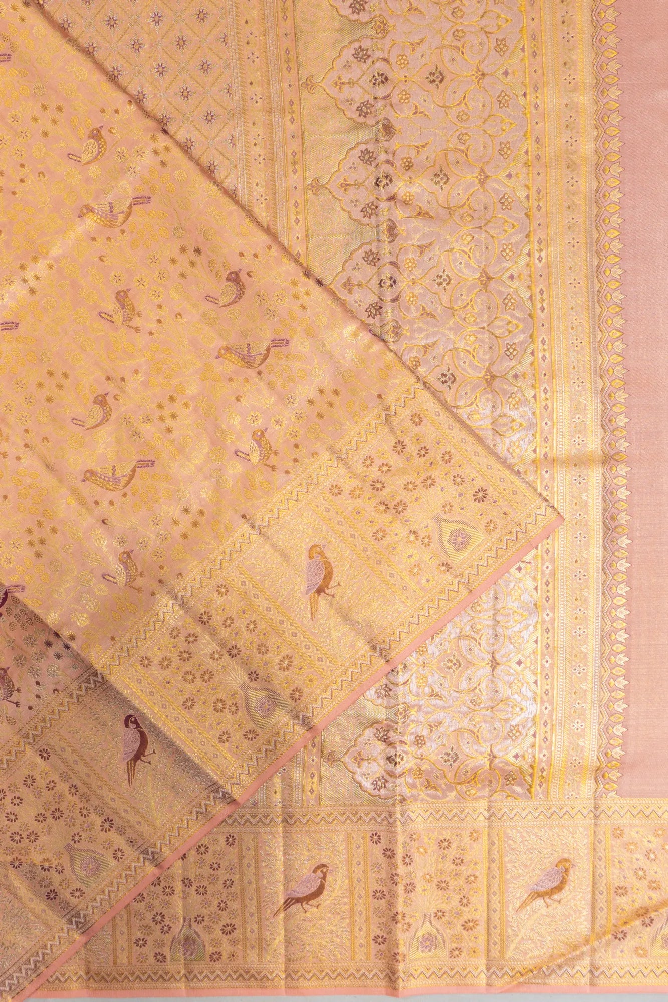 Kanchipuram Silk Brocade Peach Saree