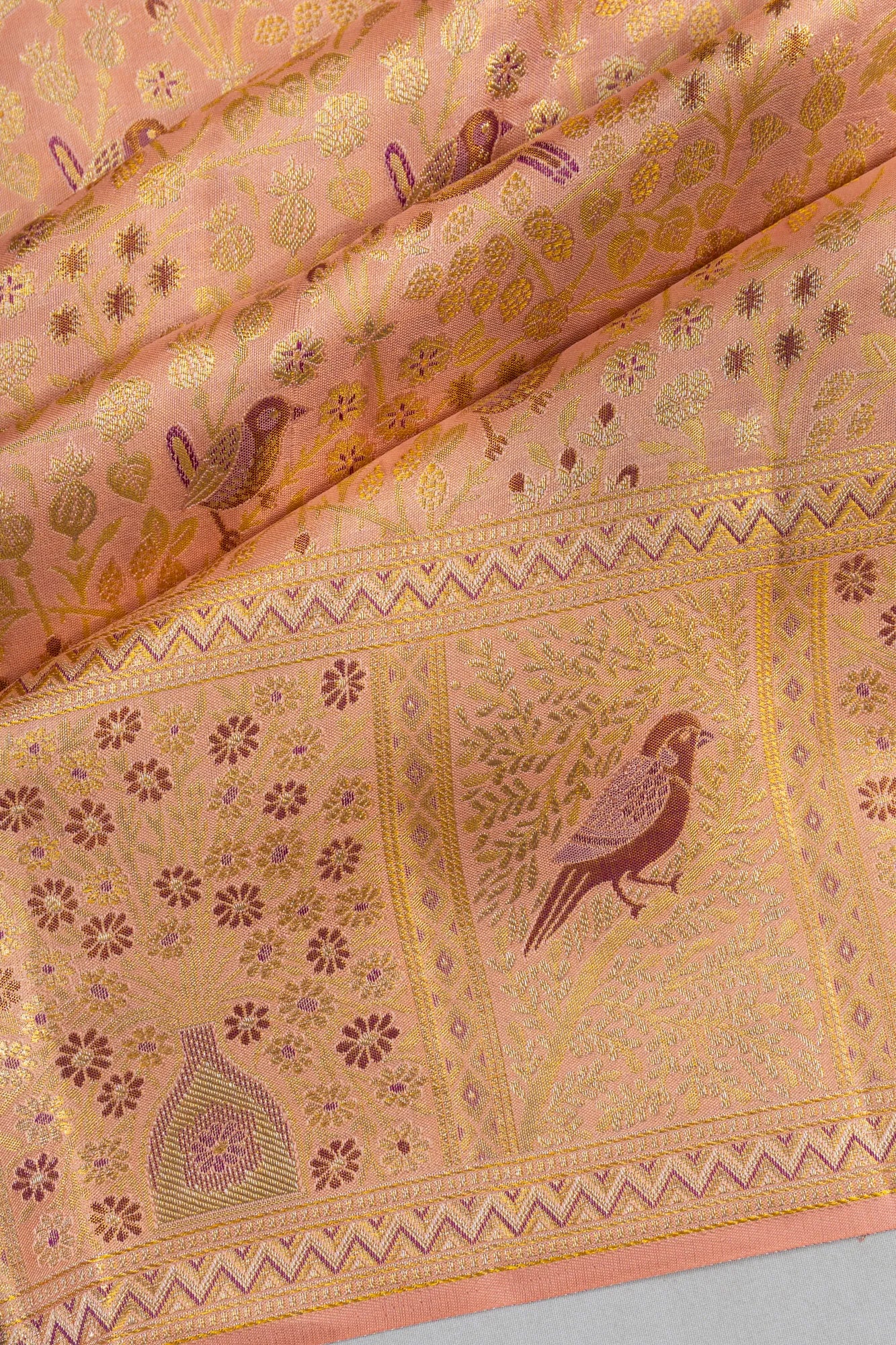 Kanchipuram Silk Brocade Peach Saree