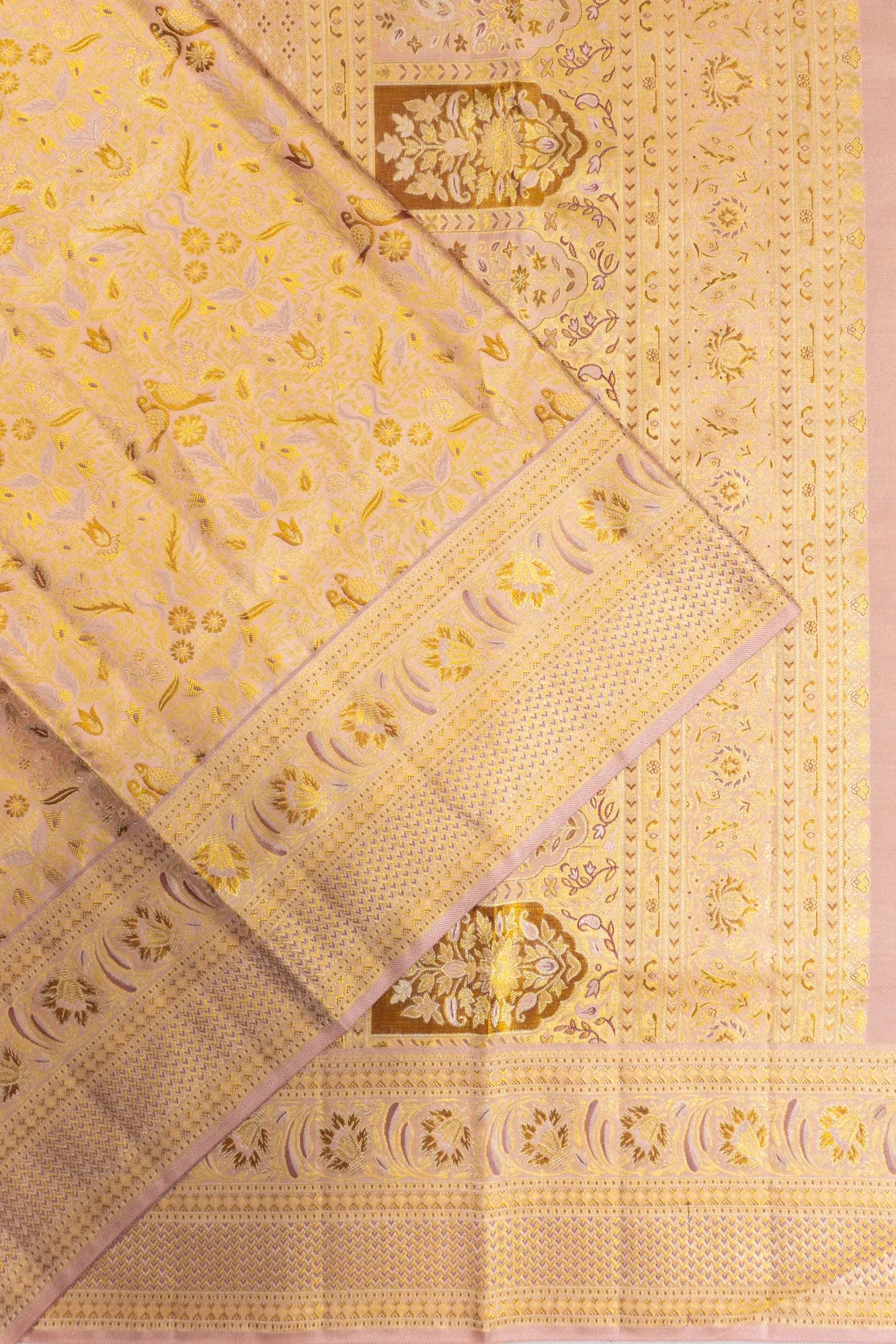 Kanchipuram Silk Tissue Brocade Peach Saree