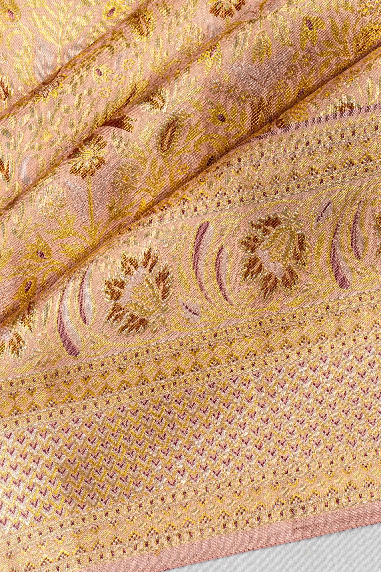 Kanchipuram Silk Tissue Brocade Peach Saree