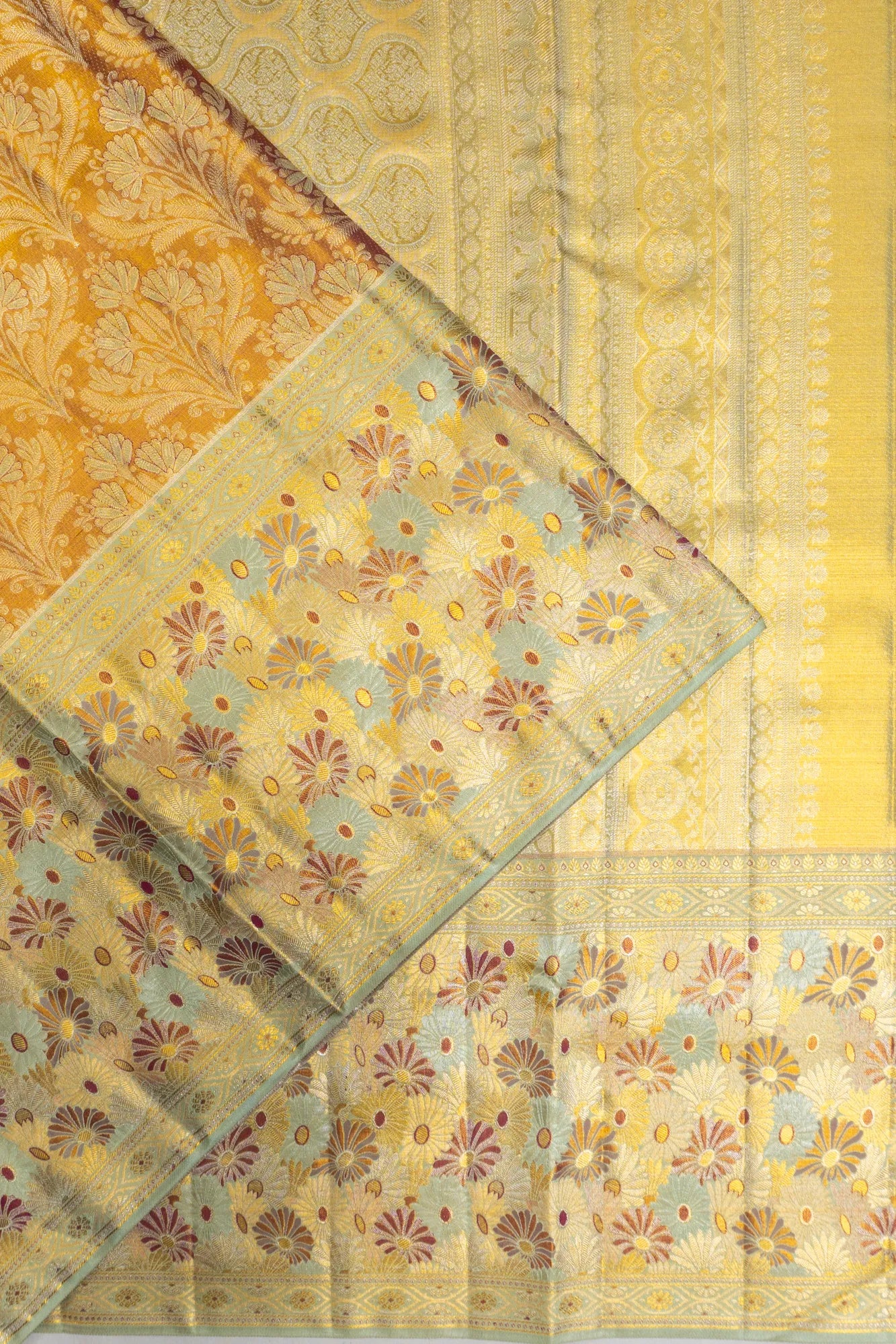 Kanchipuram Silk Tissue Brocade Orange Saree