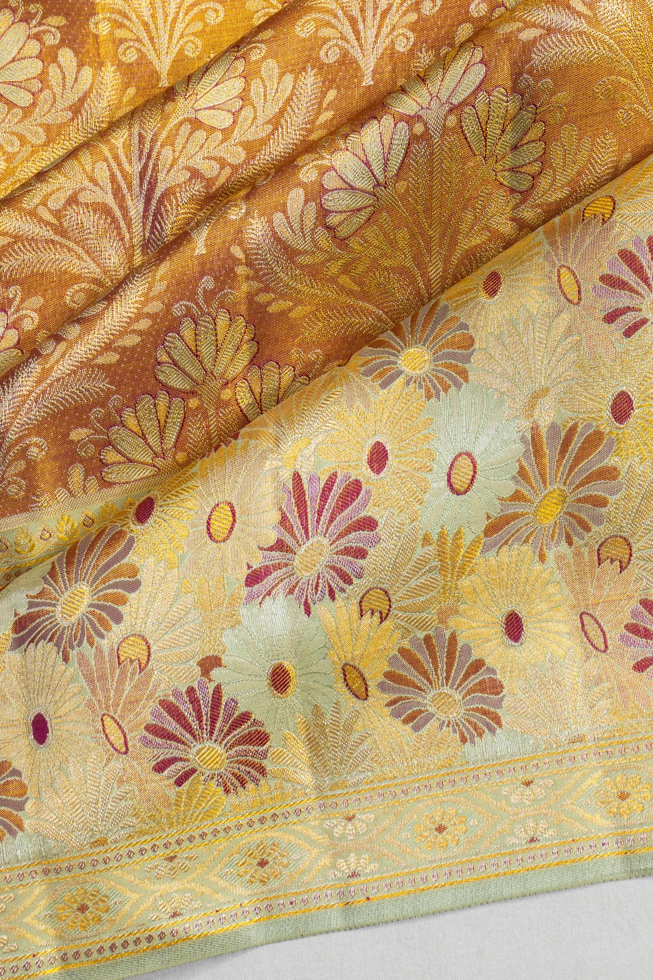 Kanchipuram Silk Tissue Brocade Orange Saree