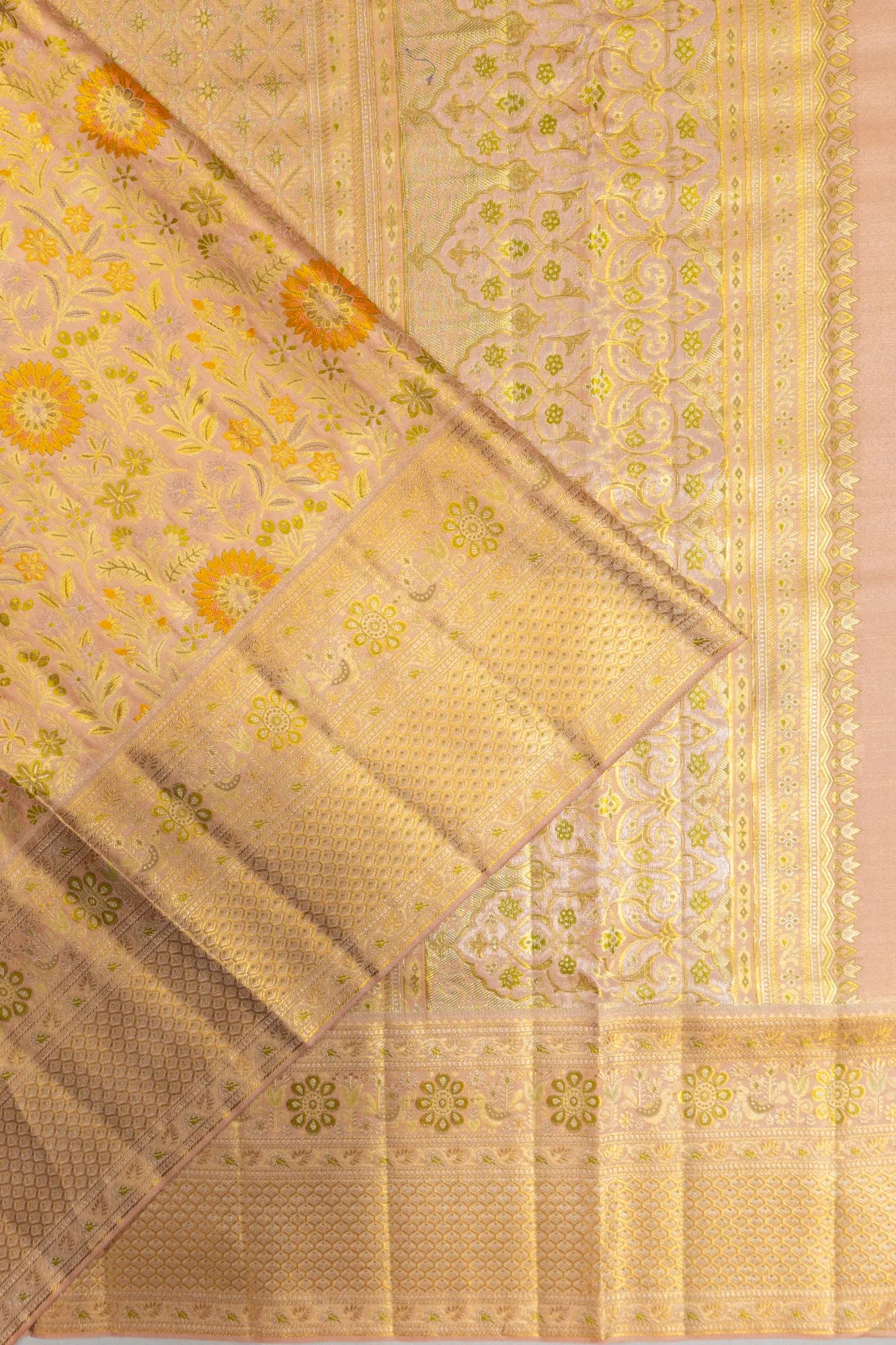 Kanchipuram Silk Tissue Brocade Peach Saree