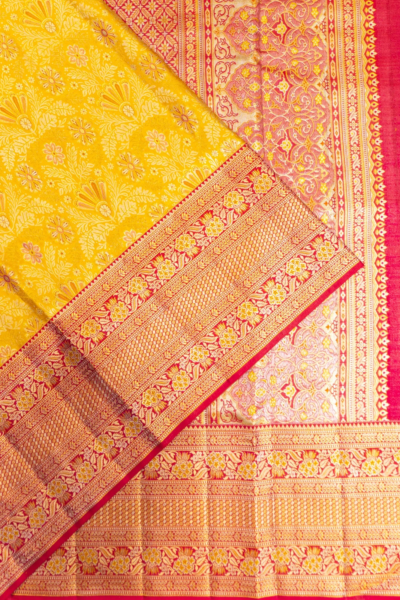 Kanchipuram Silk Tissue Brocade Yellow Saree