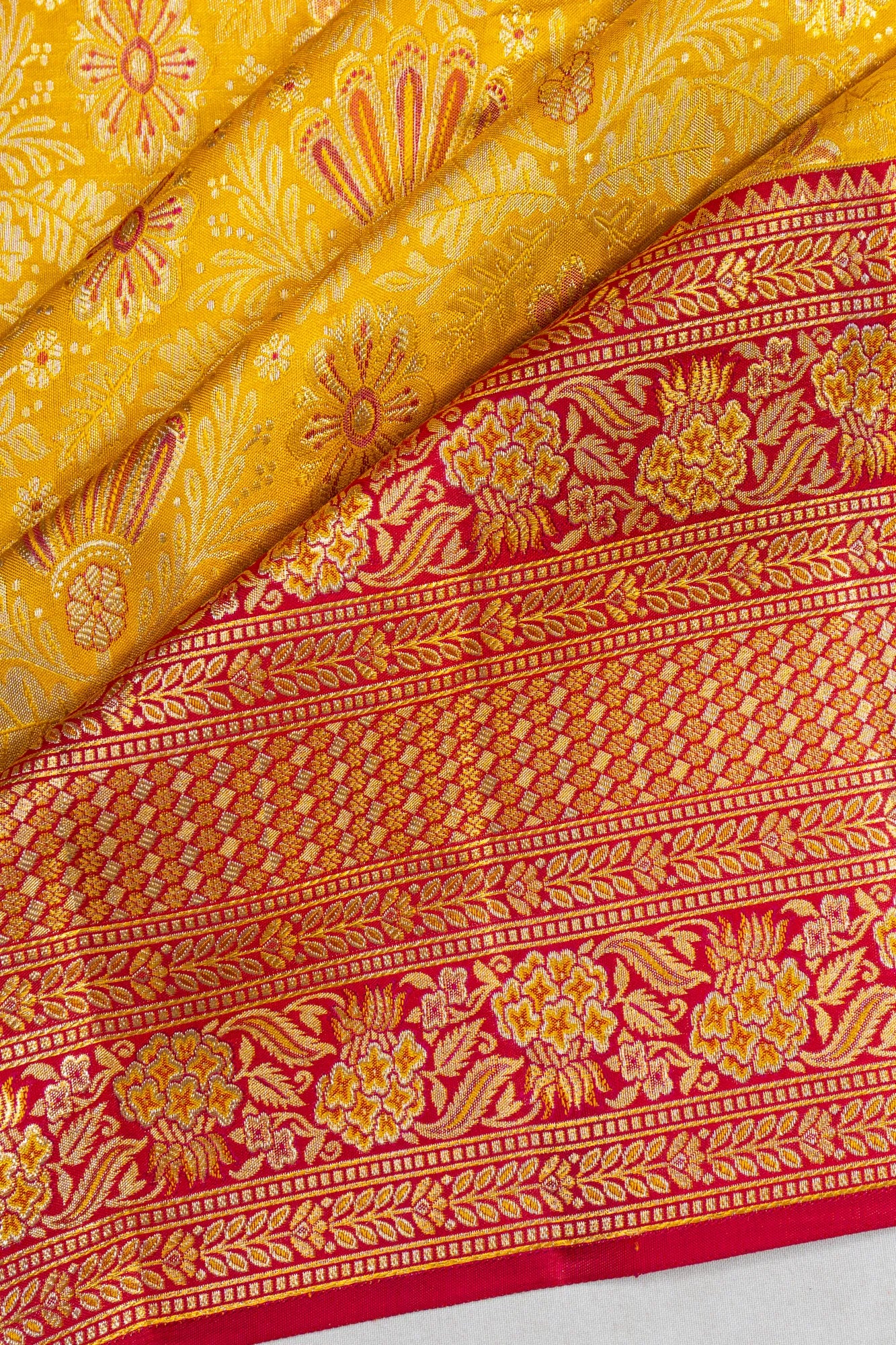 Kanchipuram Silk Tissue Brocade Yellow Saree