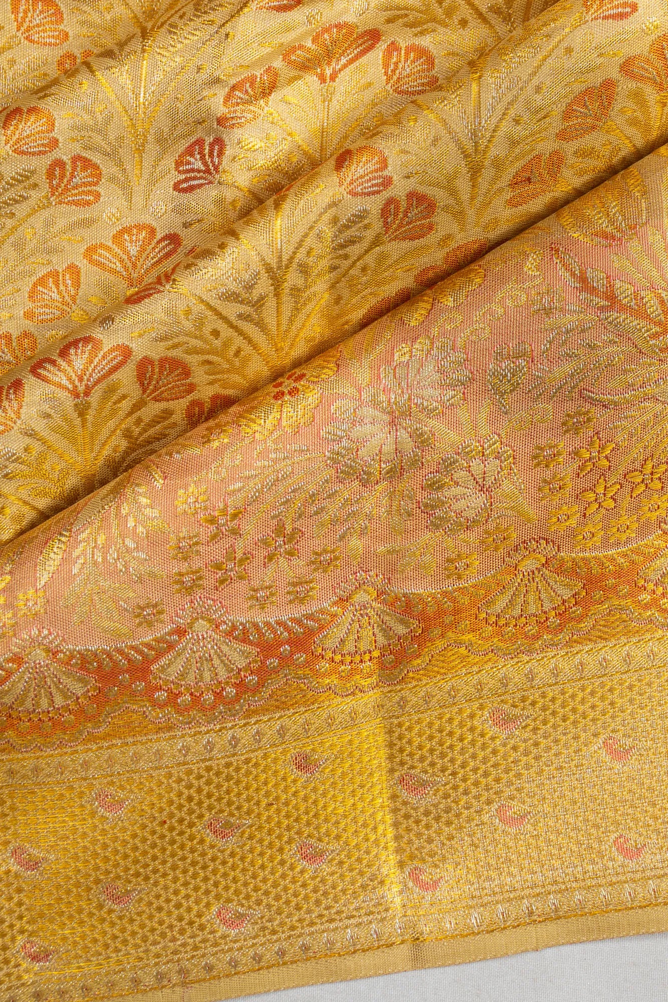 Kanchipuram Silk Tissue Brocade Gold Saree
