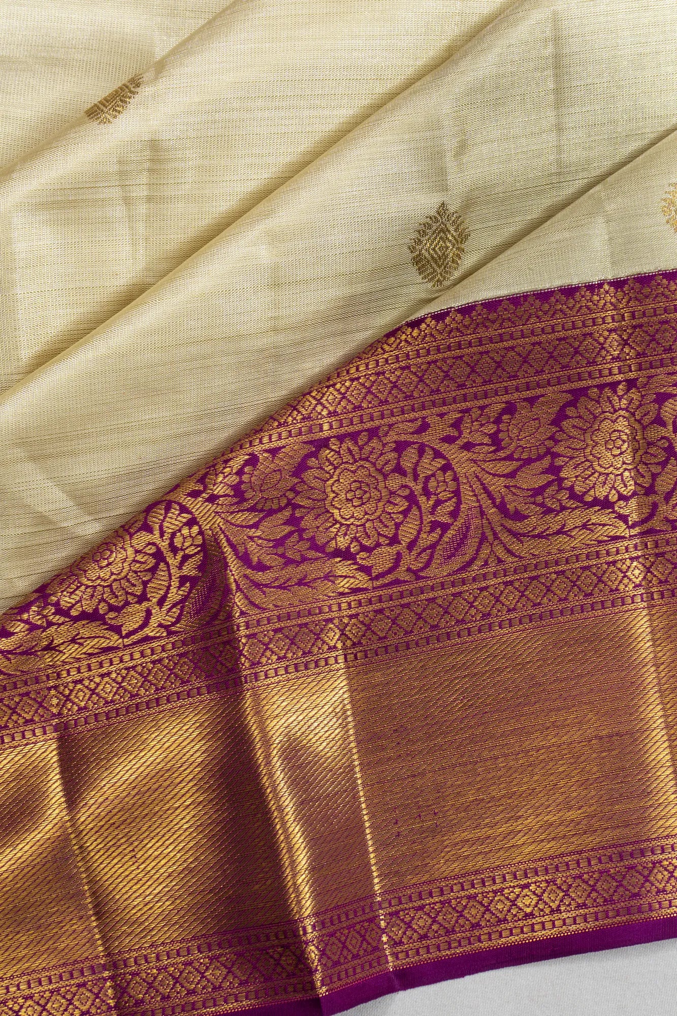 Kanchipuram Silk Tissue Butta Off White Saree
