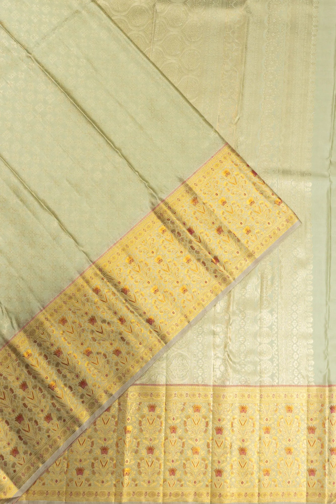 Kanchipuram Silk Tissue Brocade Pista Green Saree