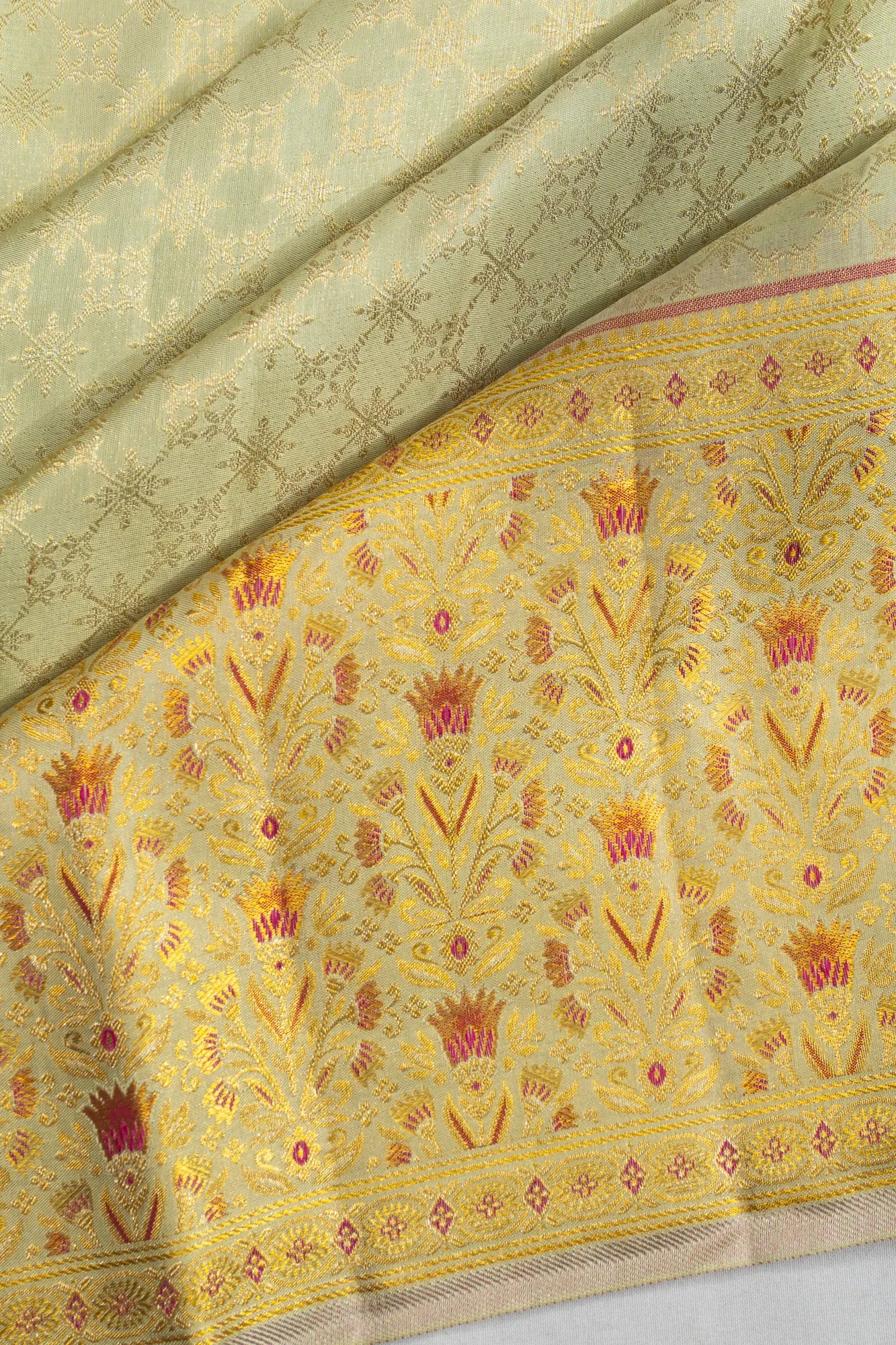 Kanchipuram Silk Tissue Brocade Pista Green Saree