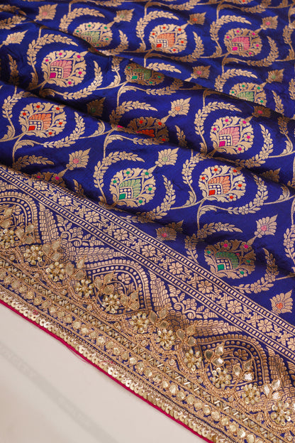 Banarasi Silk Brocade Dark Blue Saree
