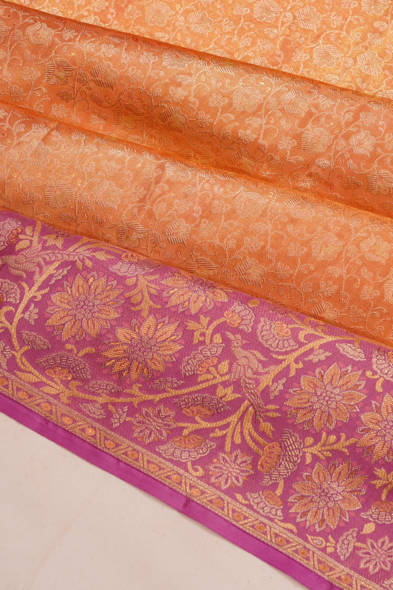 Taranaga Kanchi Silk Tissue Brocade Orange Saree