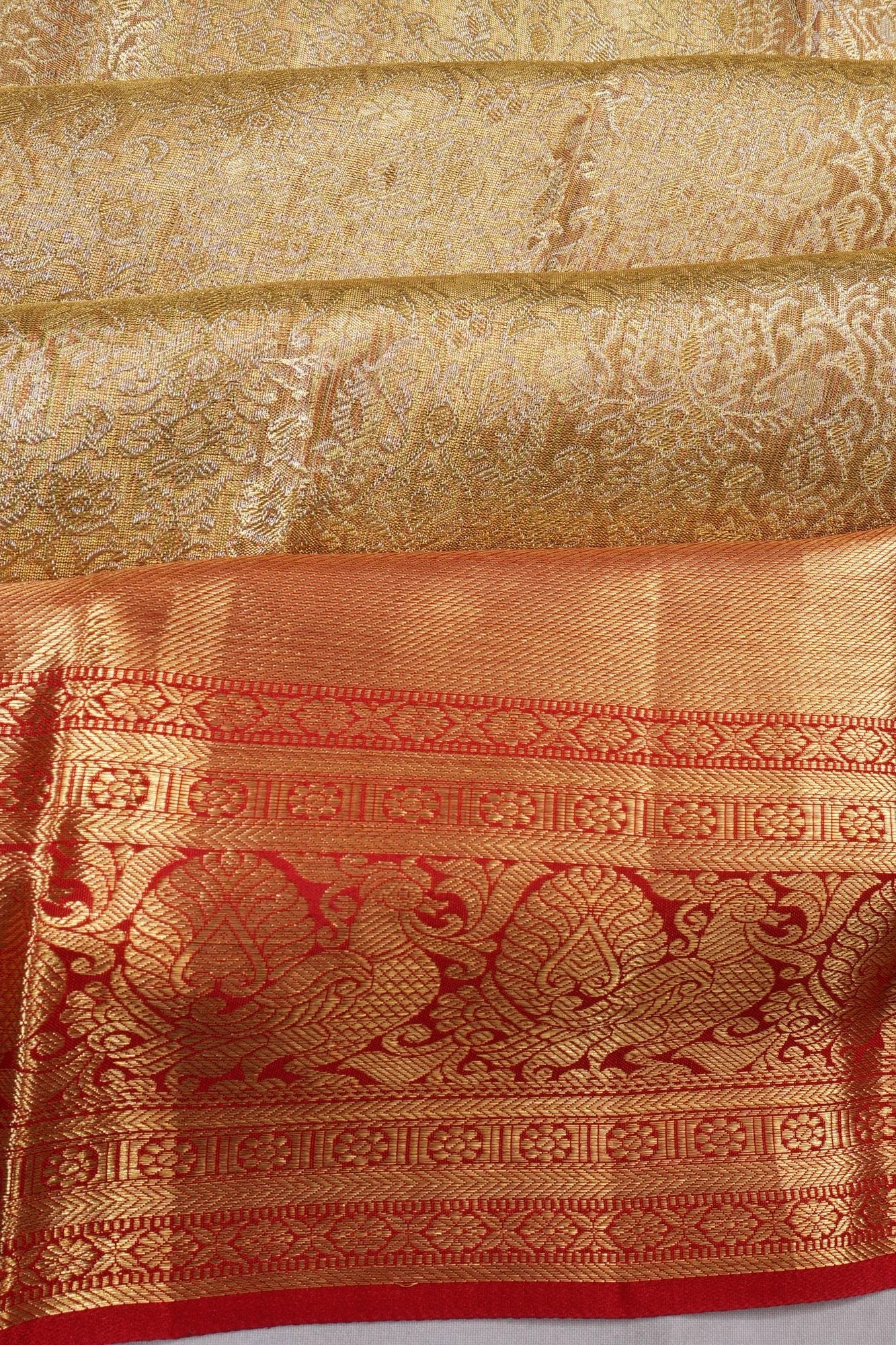Taranga Kanchi Silk Tissue Brocade Gold Saree