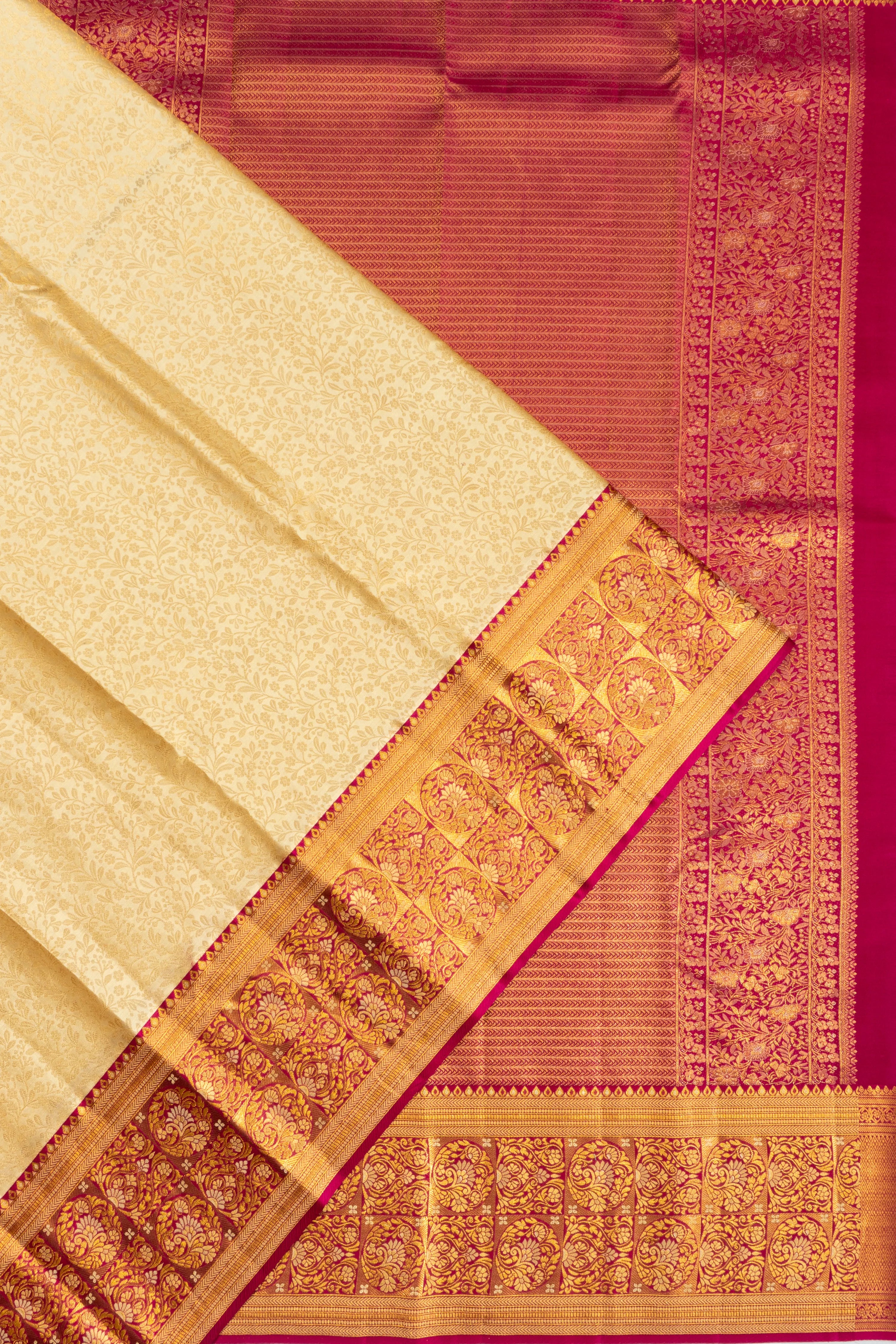 Taranga Kanchi Silk Brocade Cream Saree